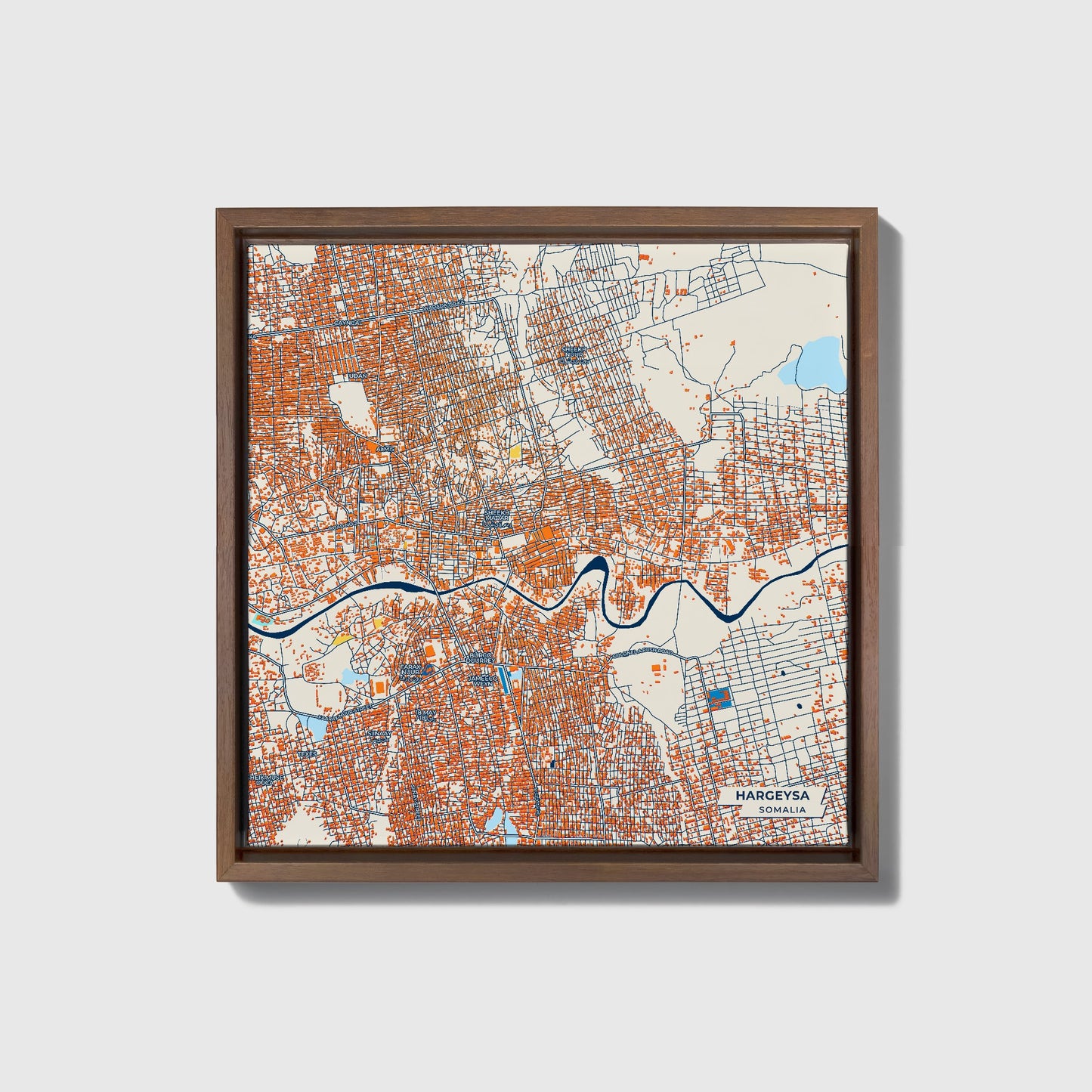 Hargeysa Somalia Colorful City Map Canvas Print • Dark Wooden Framed