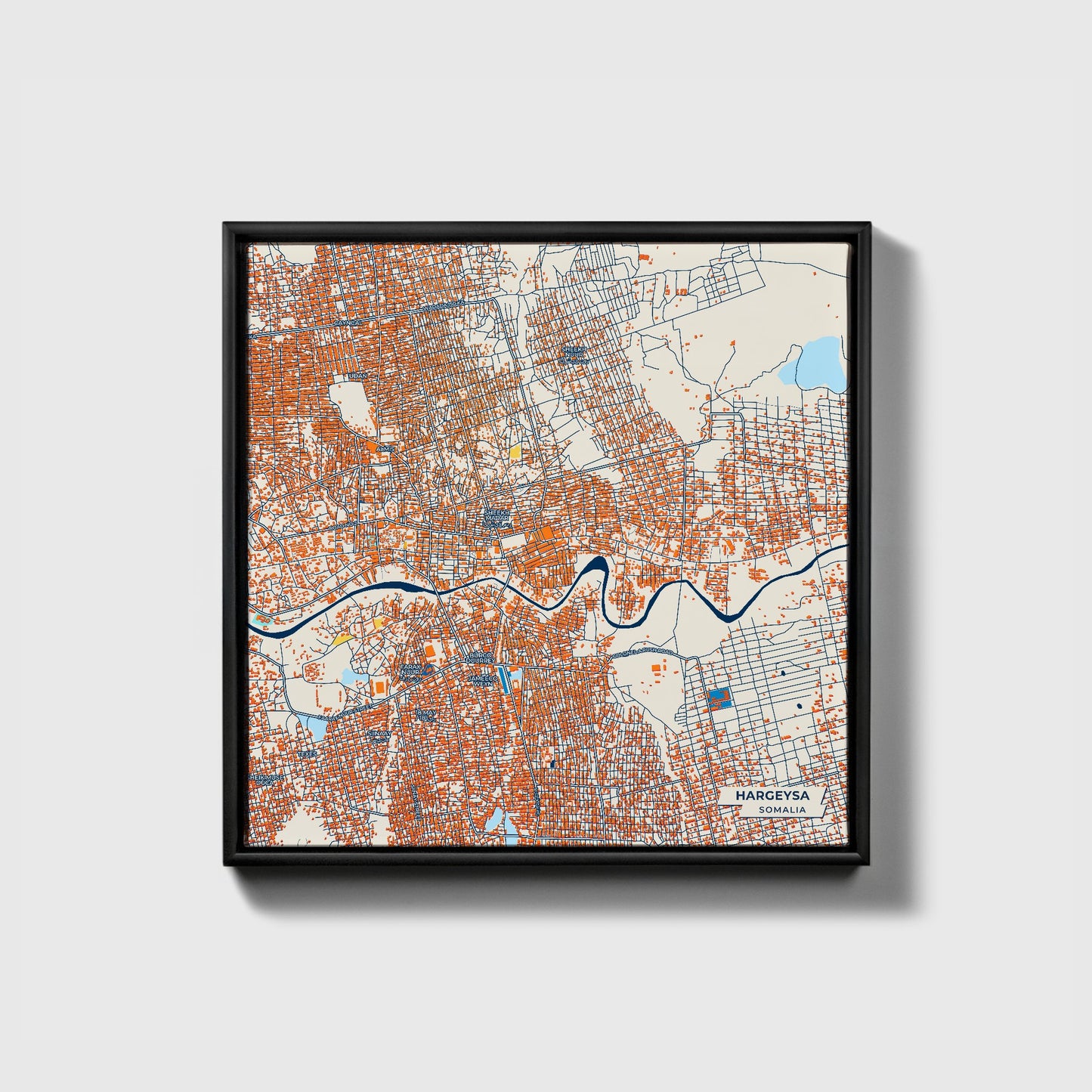 Hargeysa Somalia Colorful City Map Canvas Print • Black Framed