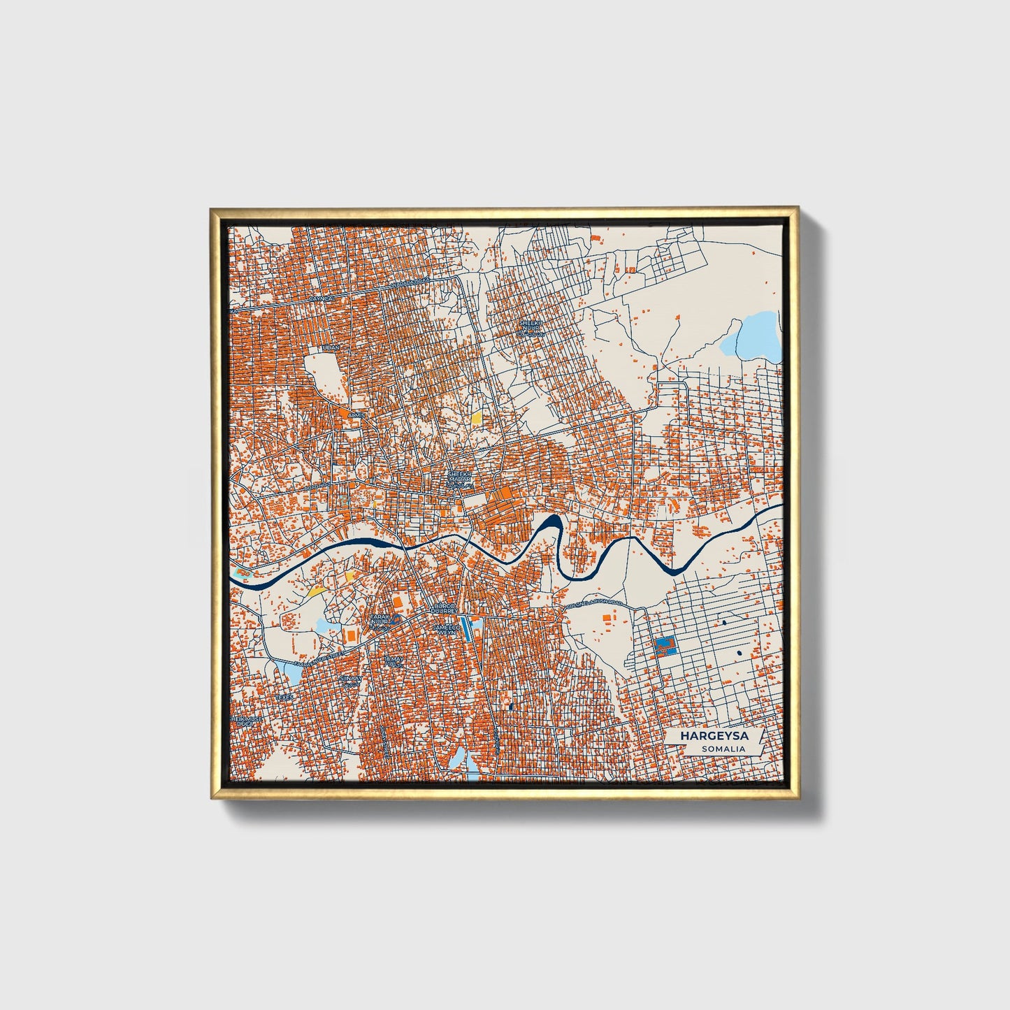 Hargeysa Somalia Colorful City Map Canvas Print • Gold Framed