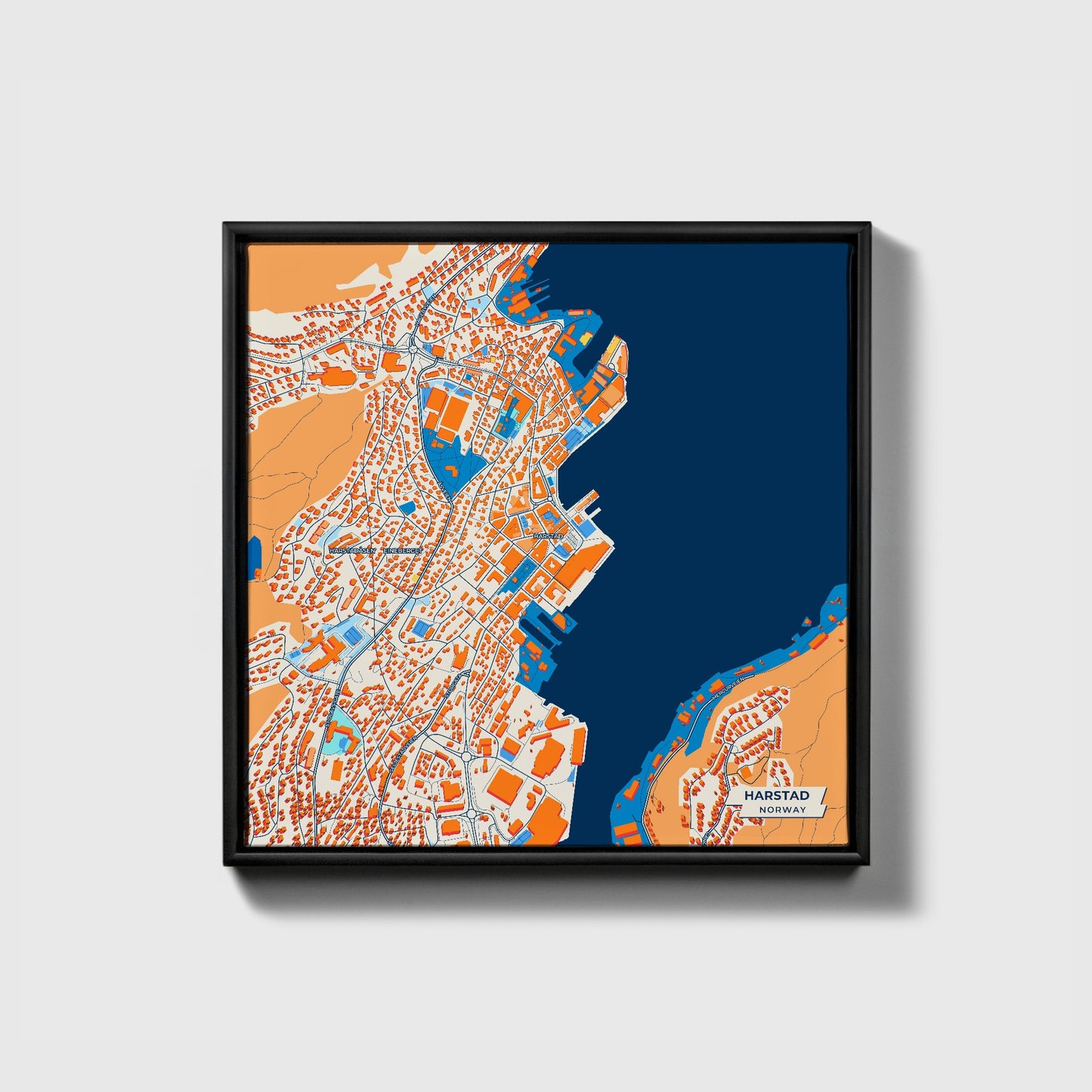 Harstad Norway Colorful City Map Canvas Print • Black Framed