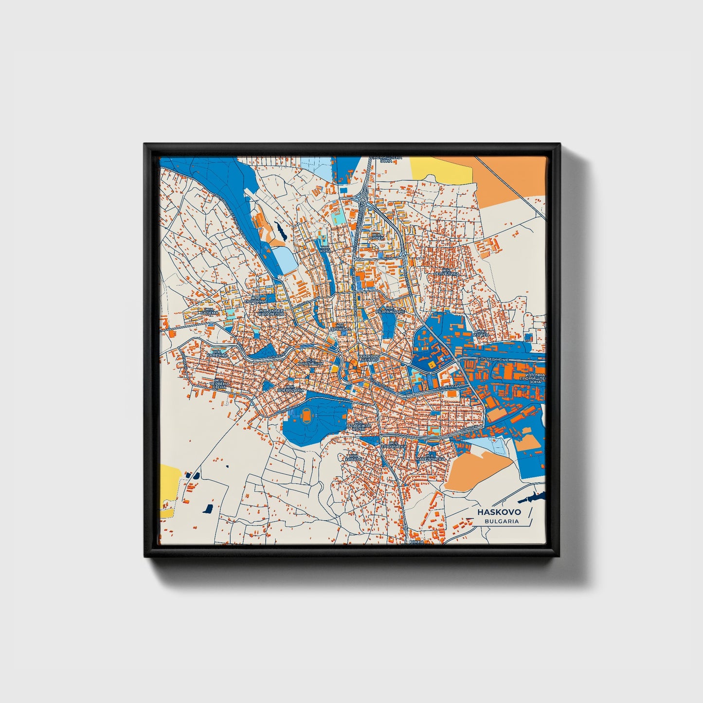 Хасково Bulgaria Colorful City Map Canvas Print • Black Framed