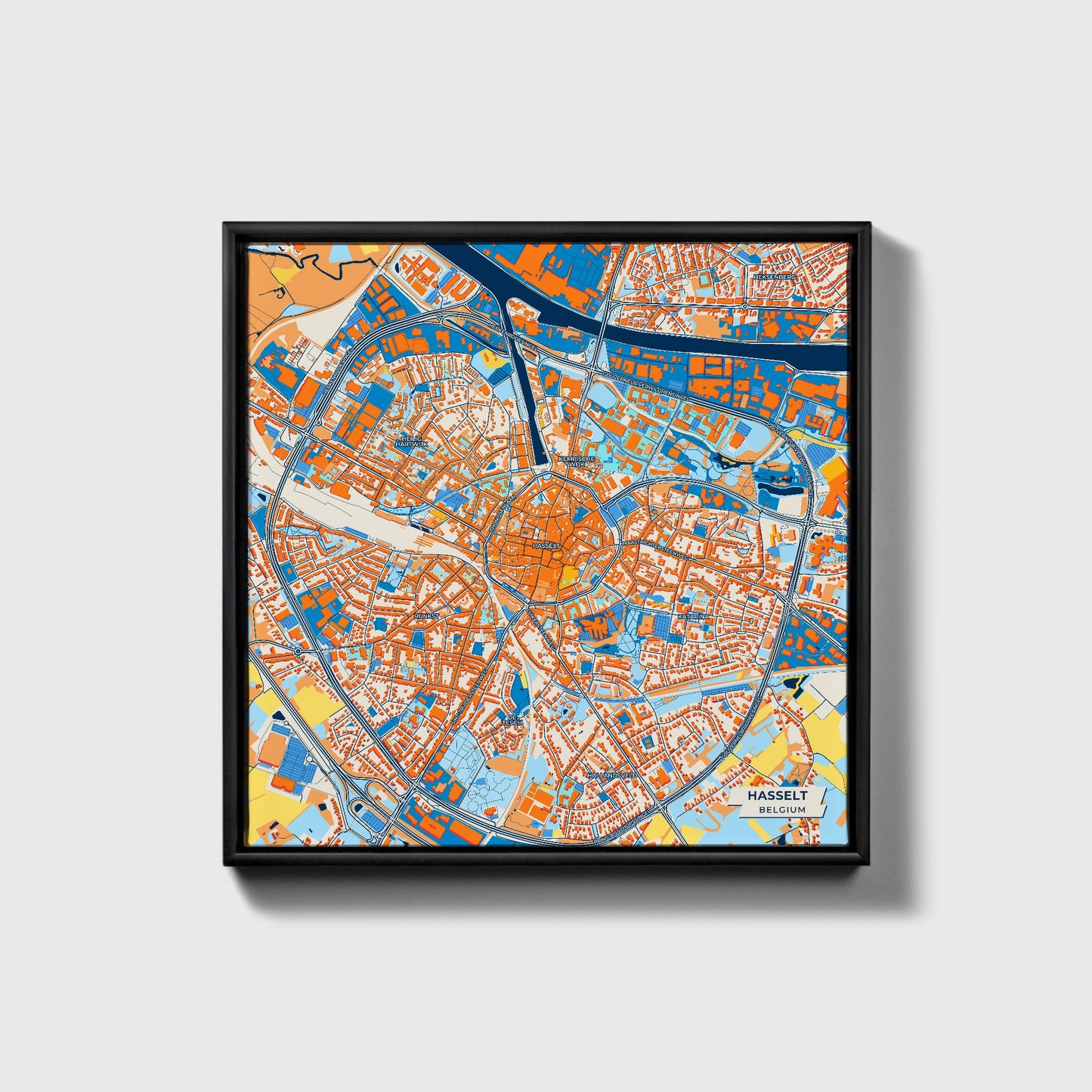 Hasselt Belgium Colorful City Map Canvas Print • Black Framed
