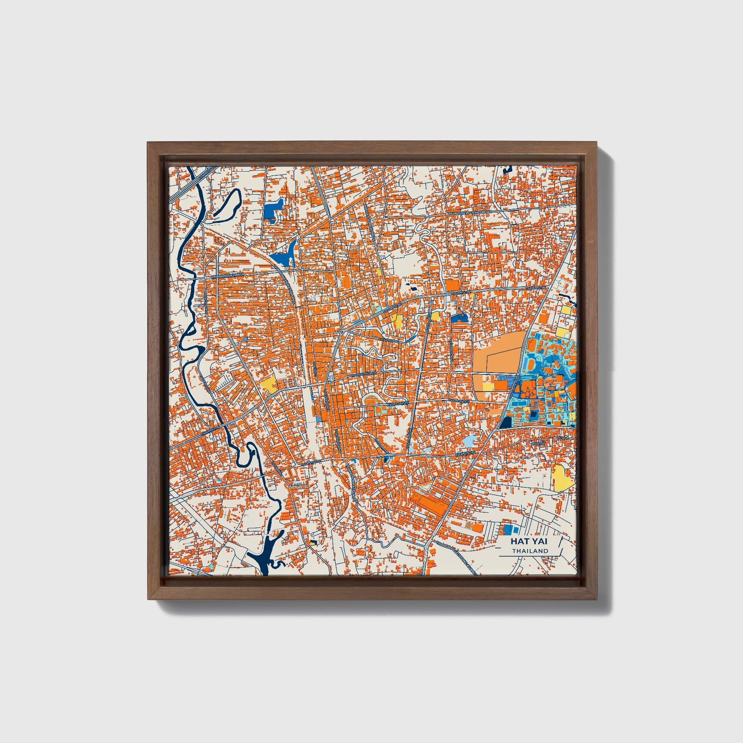 Hat Yai Thailand Colorful City Map Canvas Print • Dark Wooden Framed