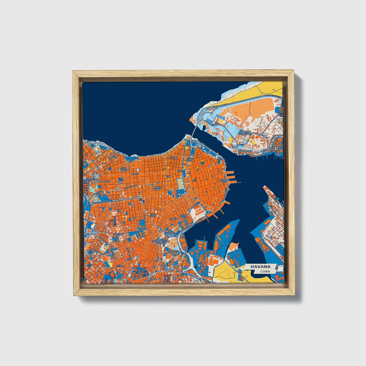 Havana Cuba Colorful City Map Canvas Print • Natural Wooden Framed