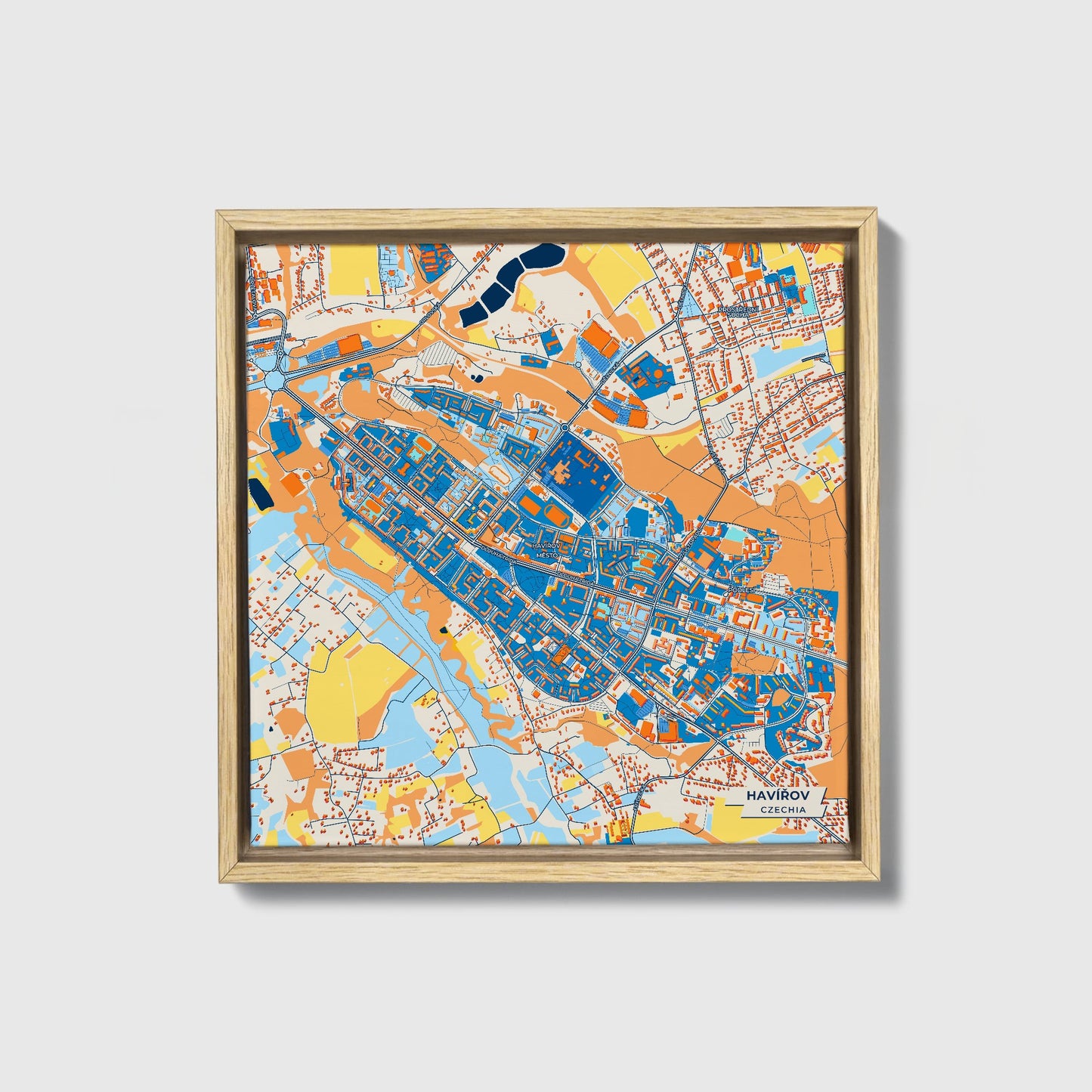 Havířov Czechia Colorful City Map Canvas Print • Natural Wooden Framed