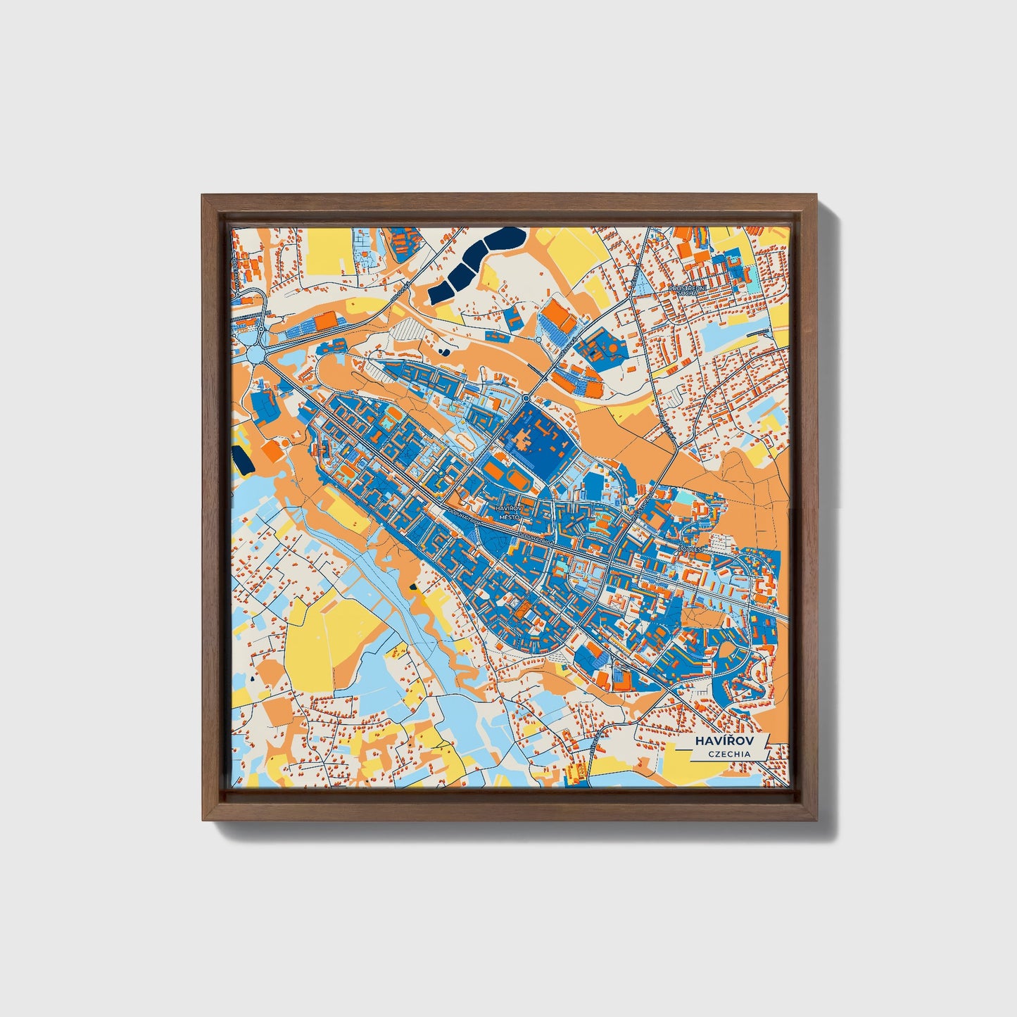 Havířov Czechia Colorful City Map Canvas Print • Dark Wooden Framed