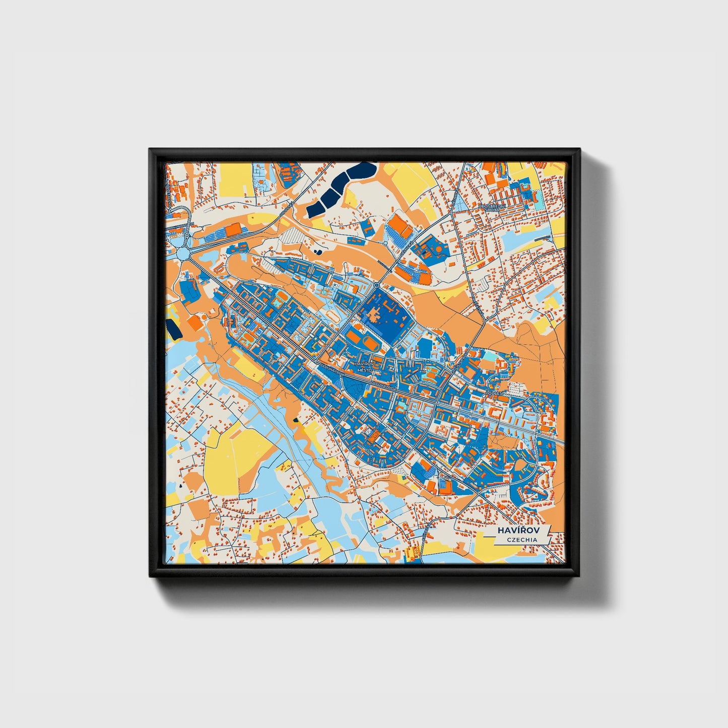 Havířov Czechia Colorful City Map Canvas Print • Black Framed