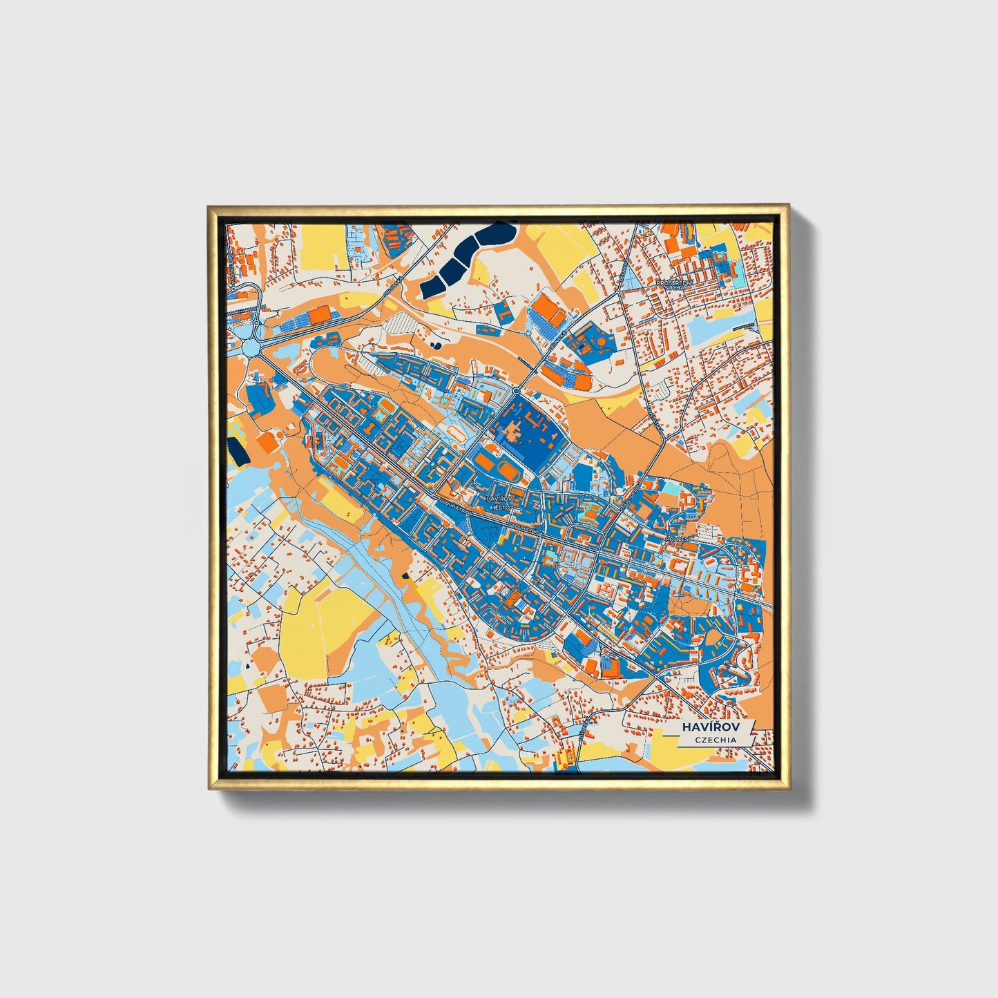 Havířov Czechia Colorful City Map Canvas Print • Gold Framed