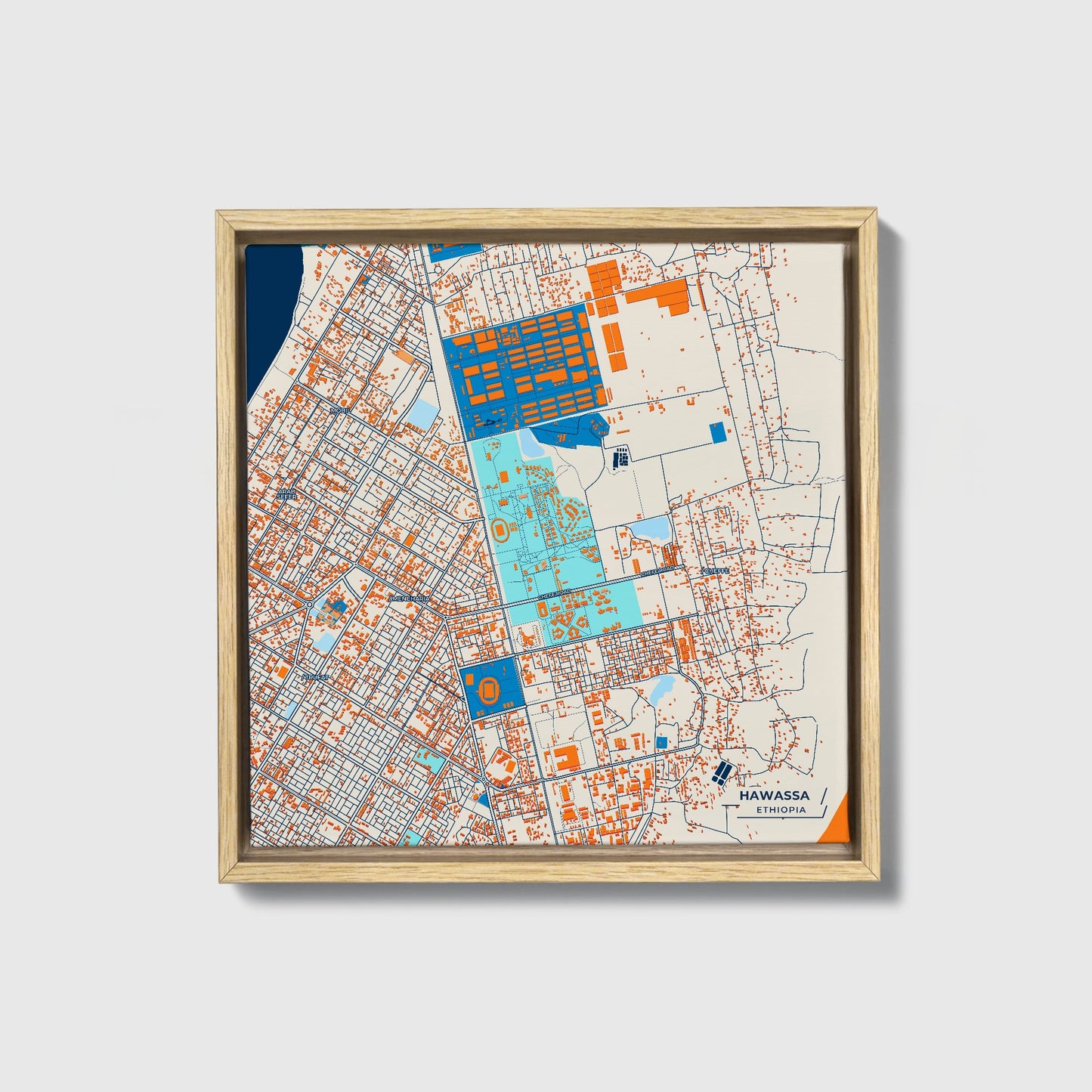 Hawassa Ethiopia Colorful City Map Canvas Print • Natural Wooden Framed
