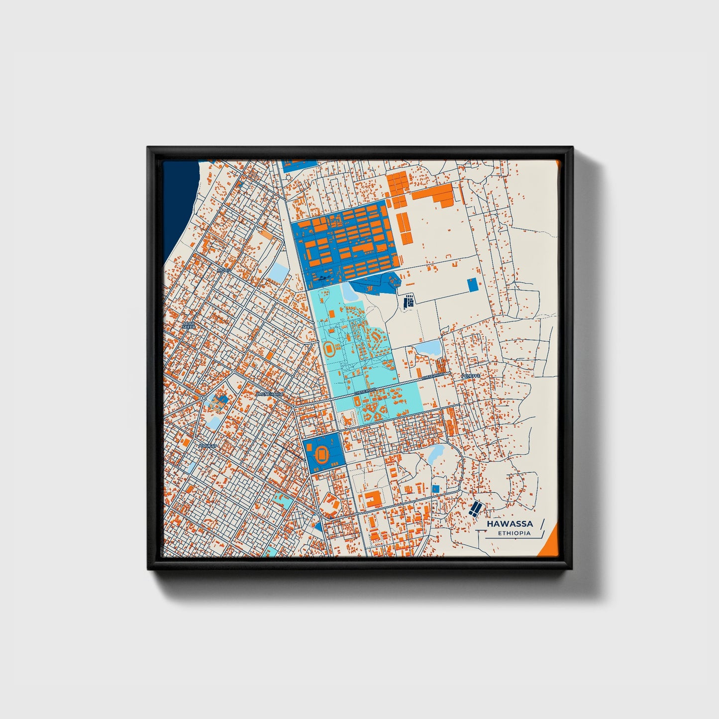 Hawassa Ethiopia Colorful City Map Canvas Print • Black Framed