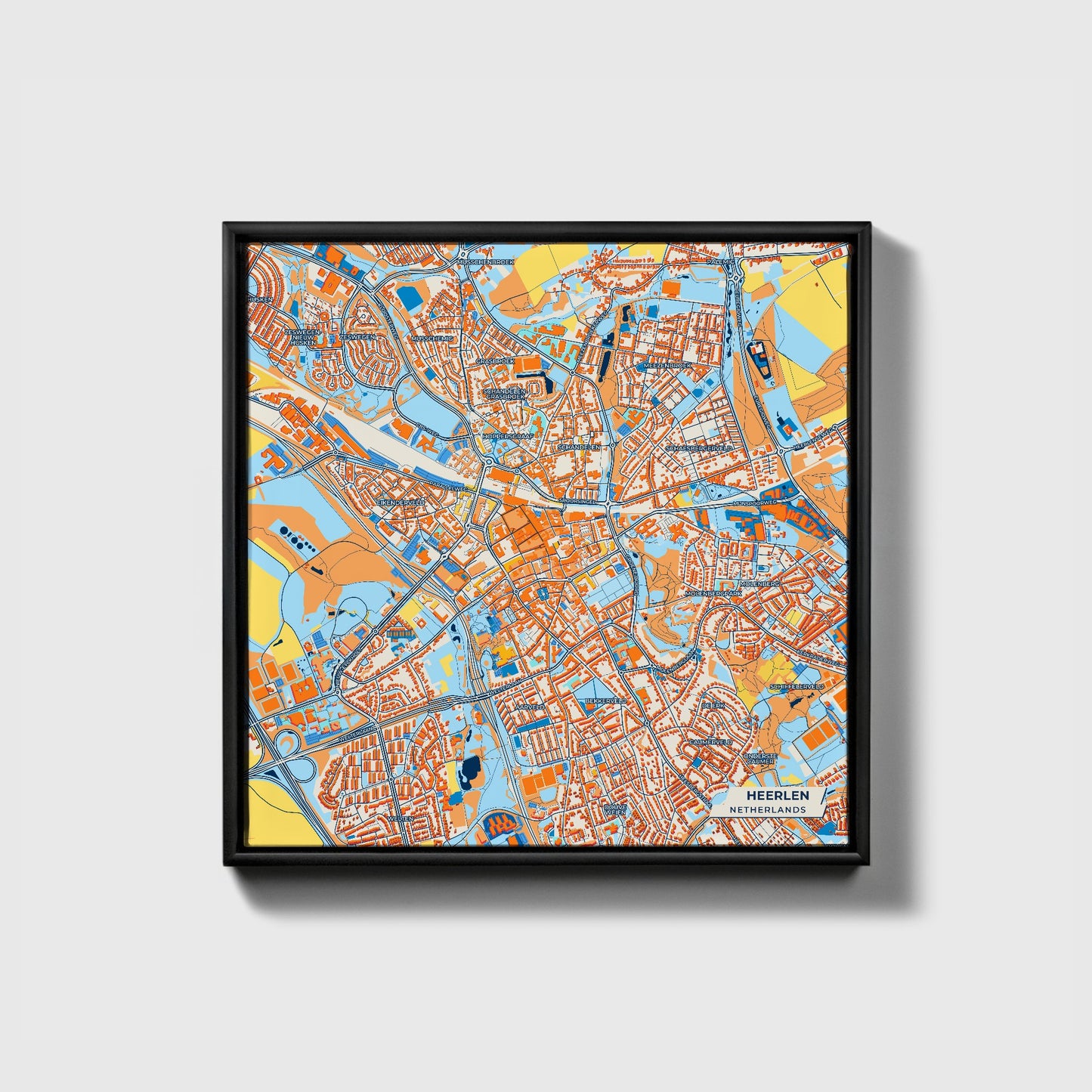 Heerlen Netherlands Colorful City Map Canvas Print • Black Framed