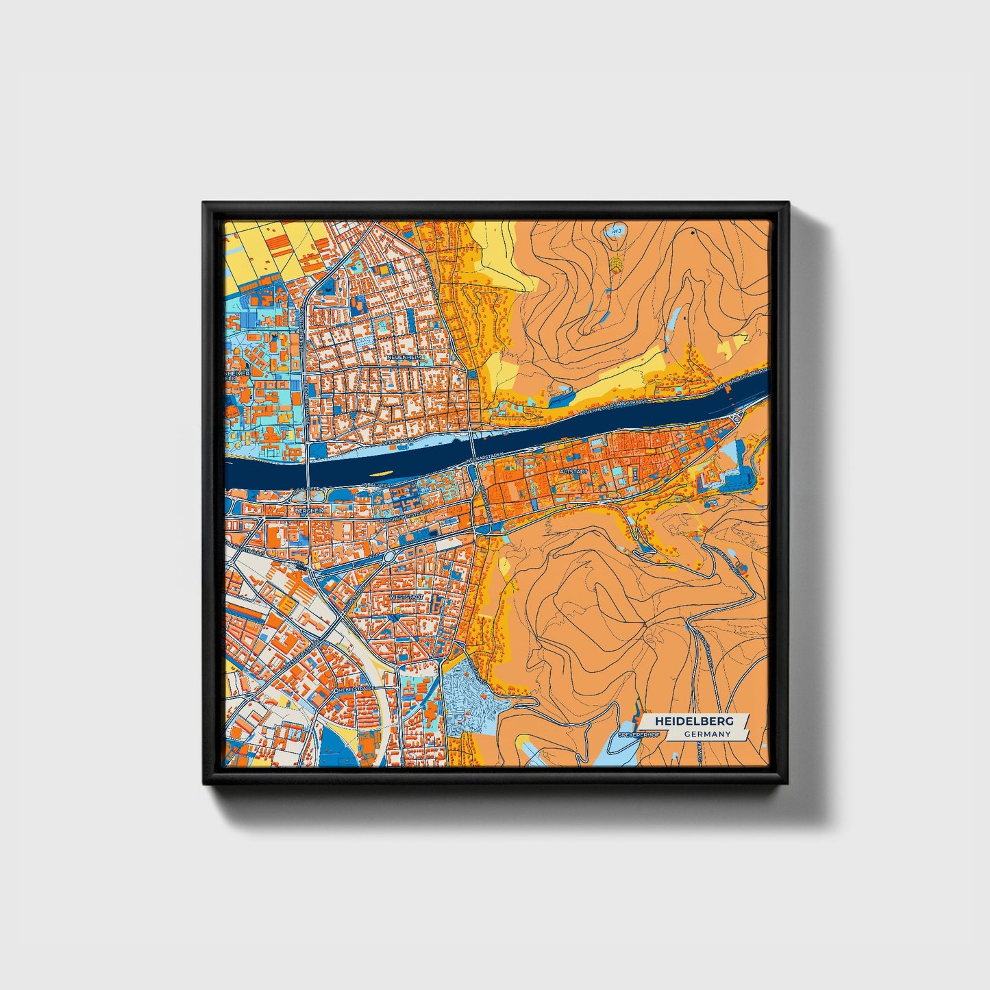 Heidelberg Germany Colorful City Map Canvas Print • Black Framed