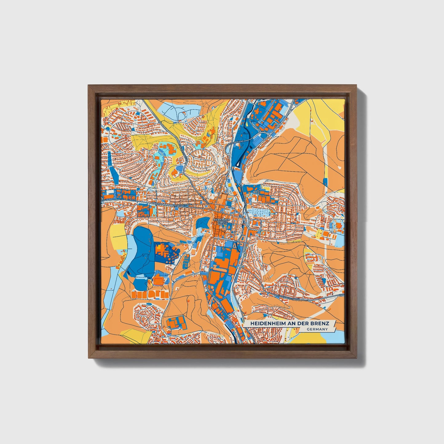 Heidenheim A.D. Brenz Germany Colorful City Map Canvas Print • Dark Wooden Framed