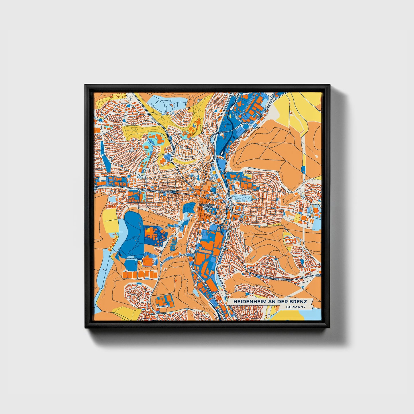 Heidenheim A.D. Brenz Germany Colorful City Map Canvas Print • Black Framed