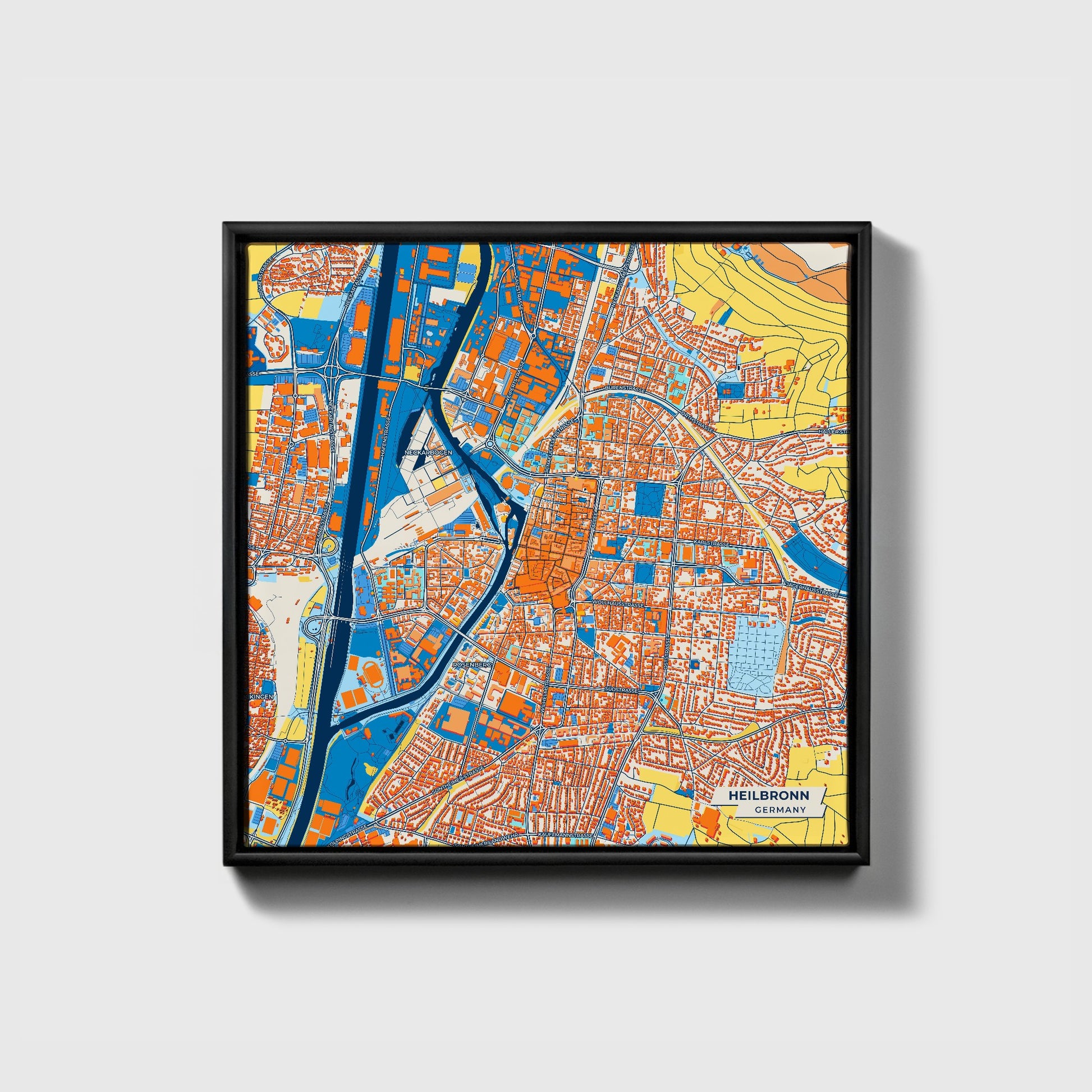 Heilbronn Germany Colorful City Map Canvas Print • Black Framed