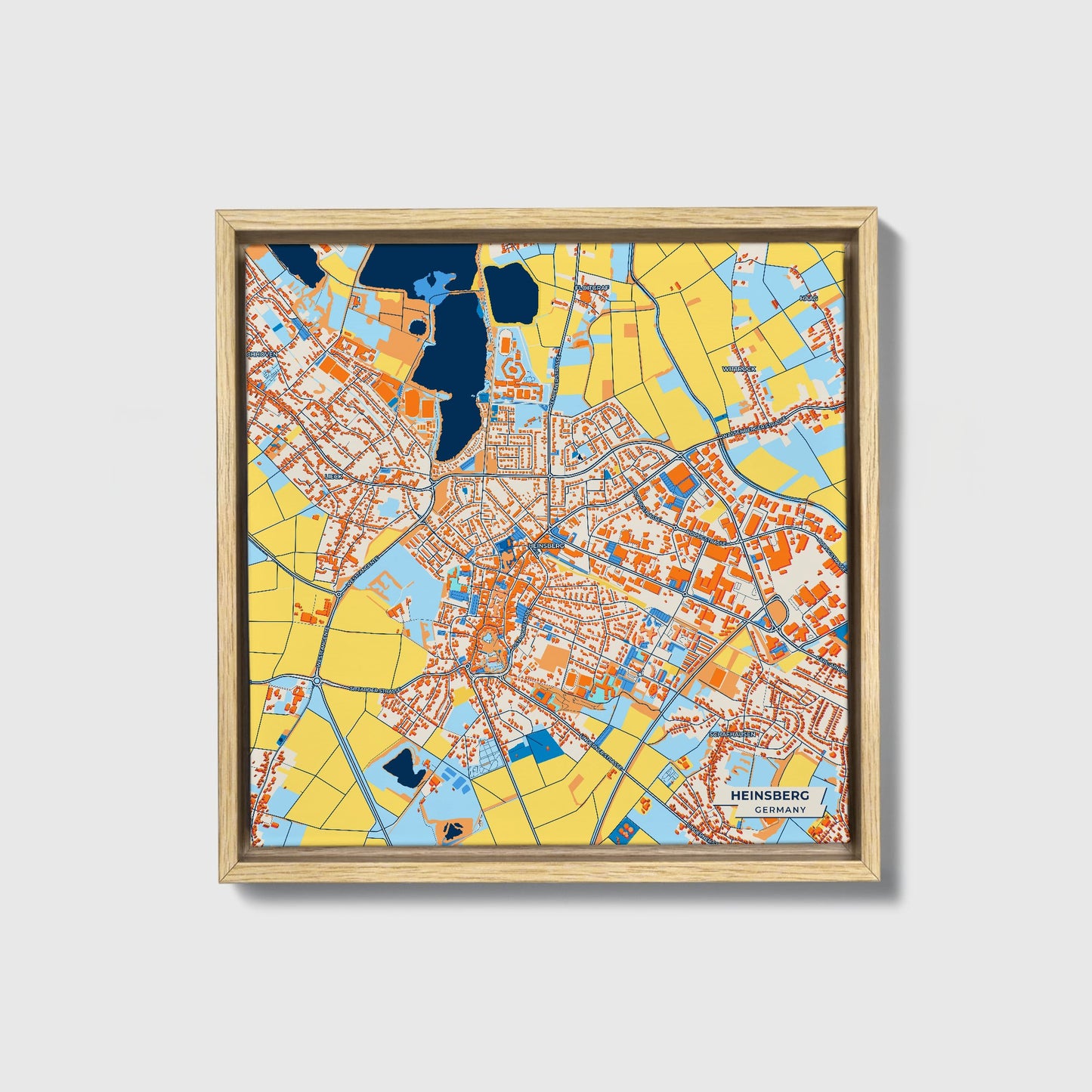 Heinsberg Germany Colorful City Map Canvas Print • Natural Wooden Framed