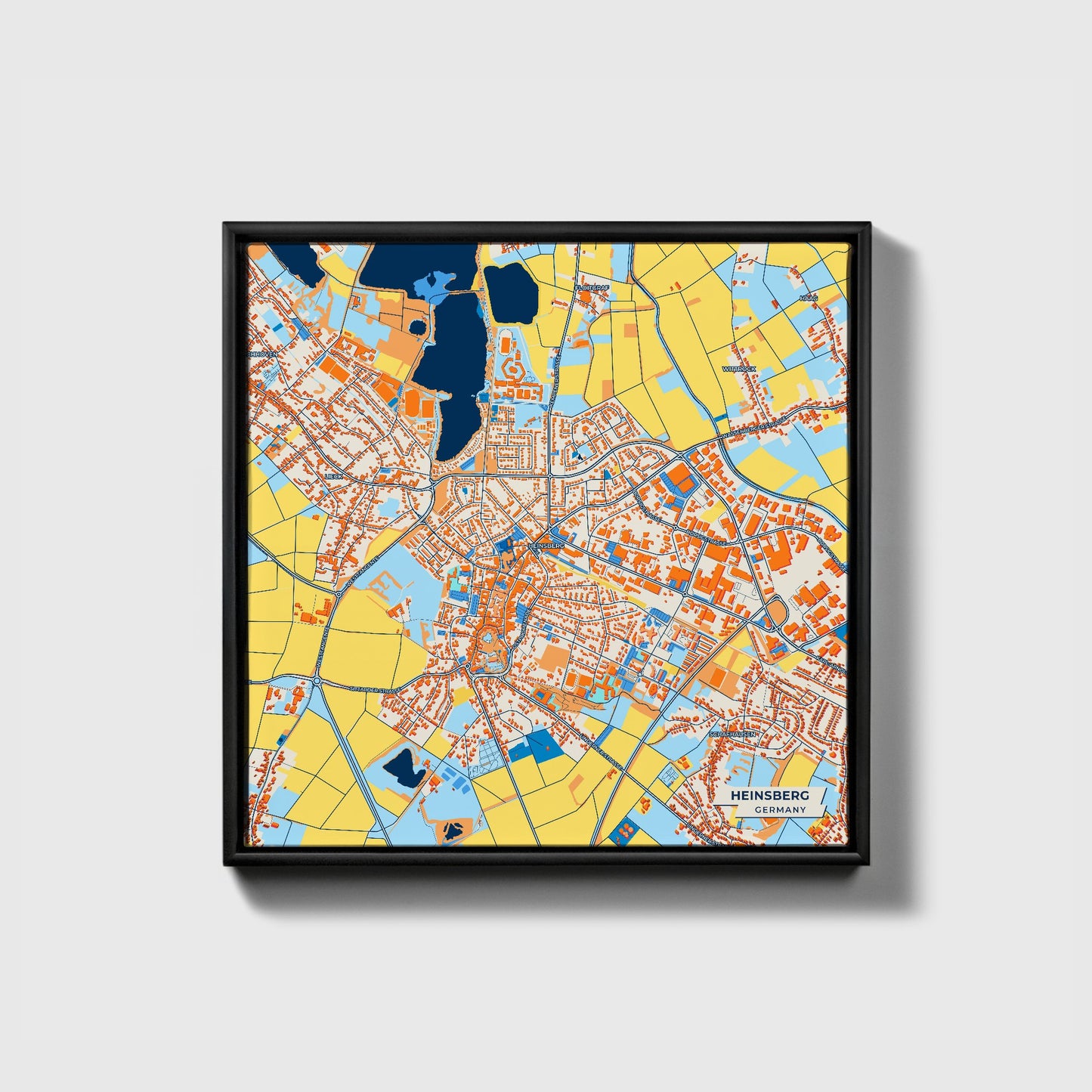 Heinsberg Germany Colorful City Map Canvas Print • Black Framed