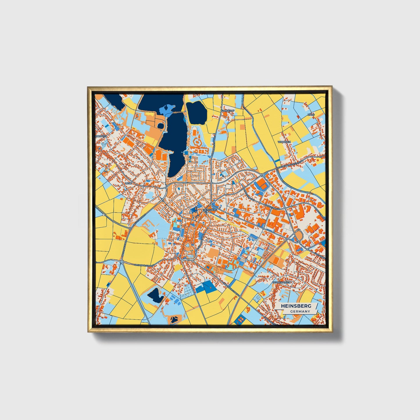 Heinsberg Germany Colorful City Map Canvas Print • Gold Framed