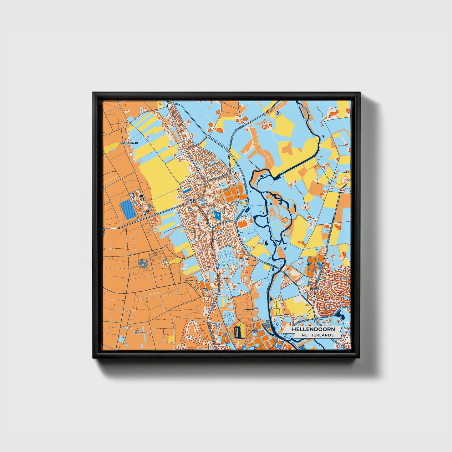 Hellendoorn Netherlands Colorful City Map Canvas Print • Black Framed