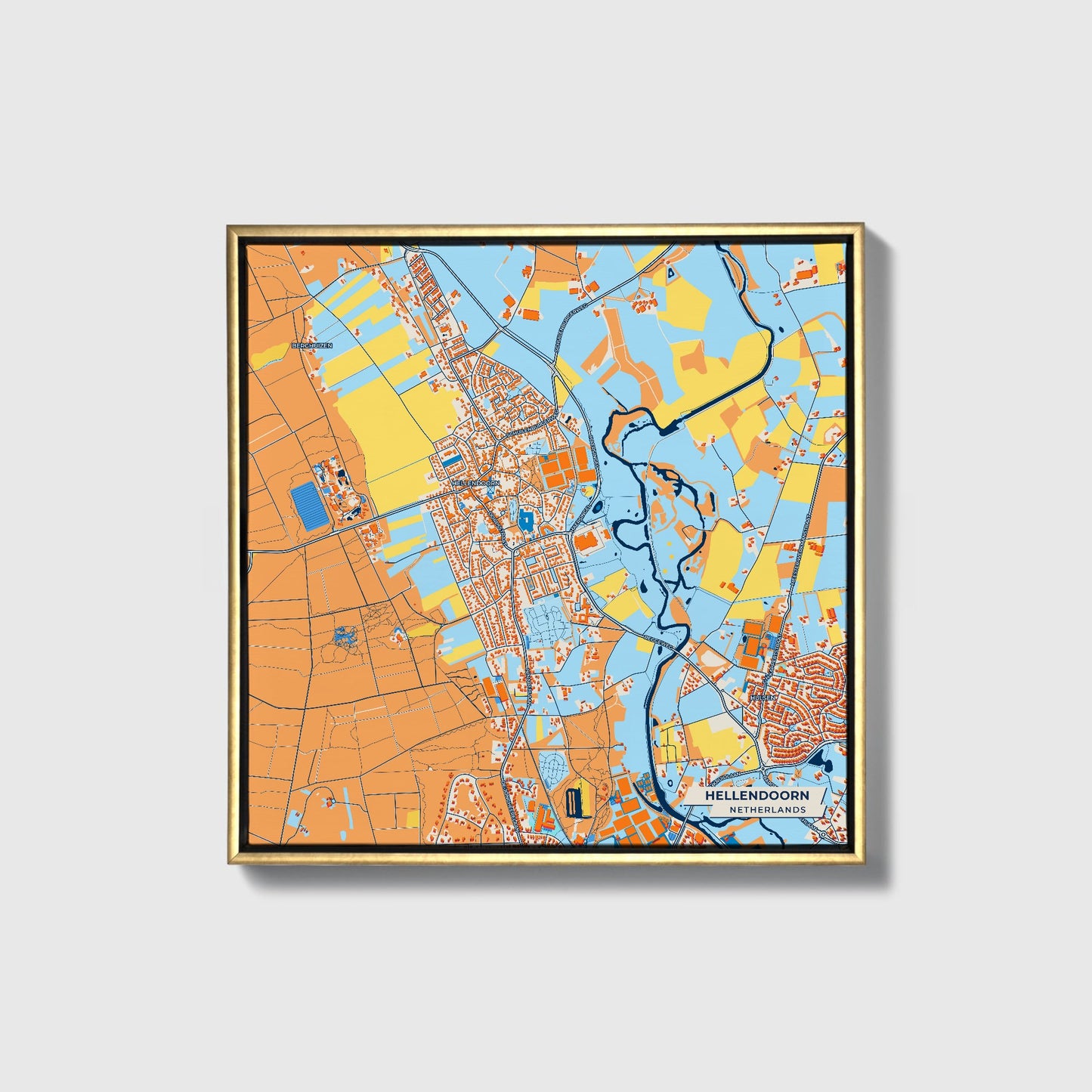 Hellendoorn Netherlands Colorful City Map Canvas Print • Gold Framed