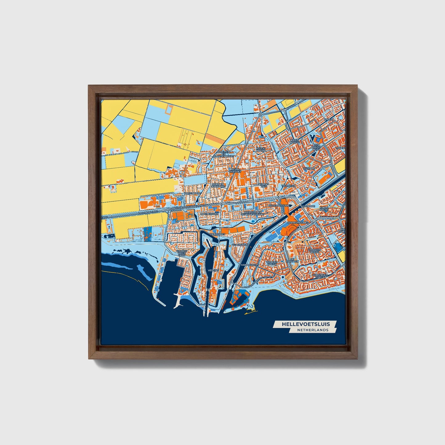 Hellevoetsluis Netherlands Colorful City Map Canvas Print • Dark Wooden Framed