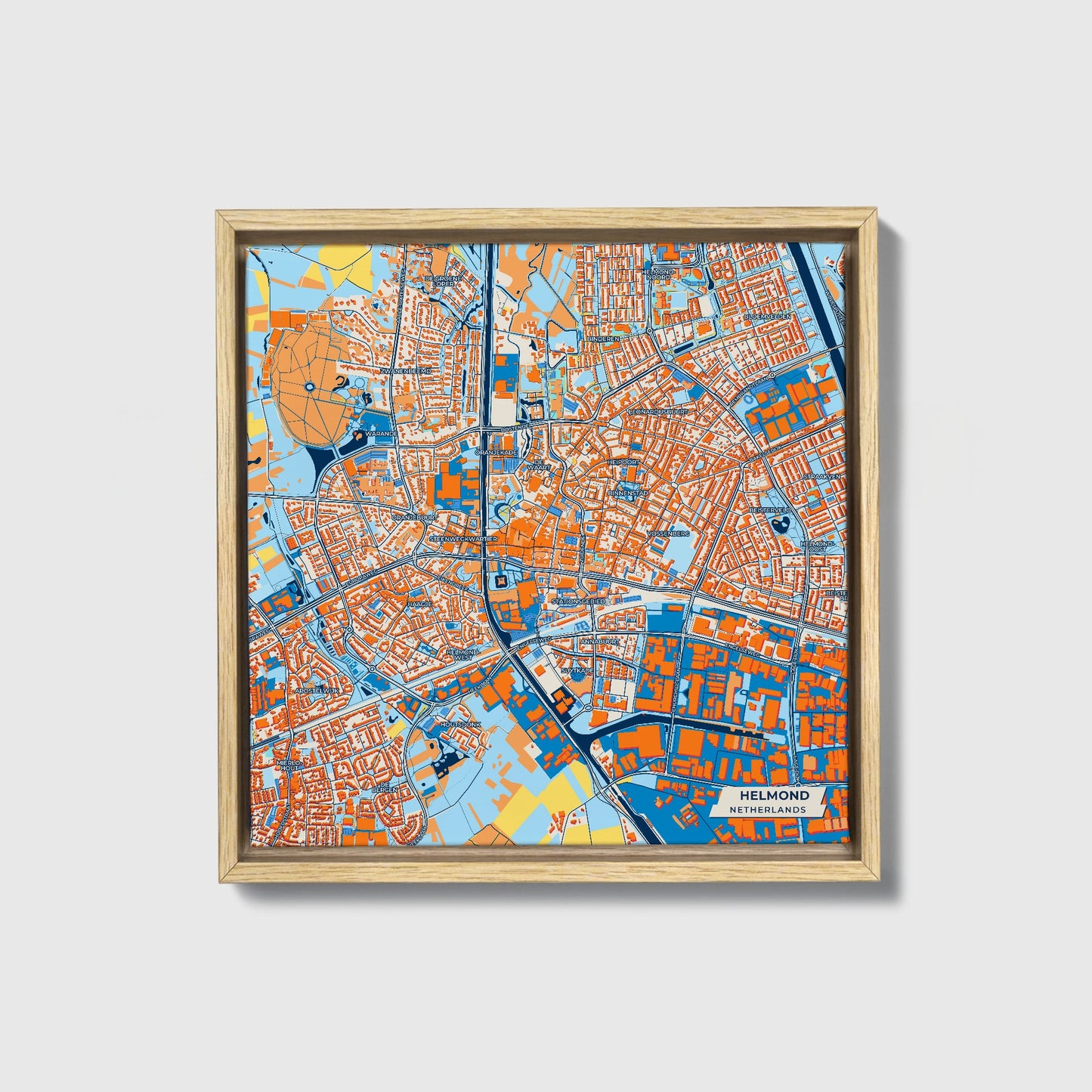 Helmond Netherlands Colorful City Map Canvas Print • Natural Wooden Framed