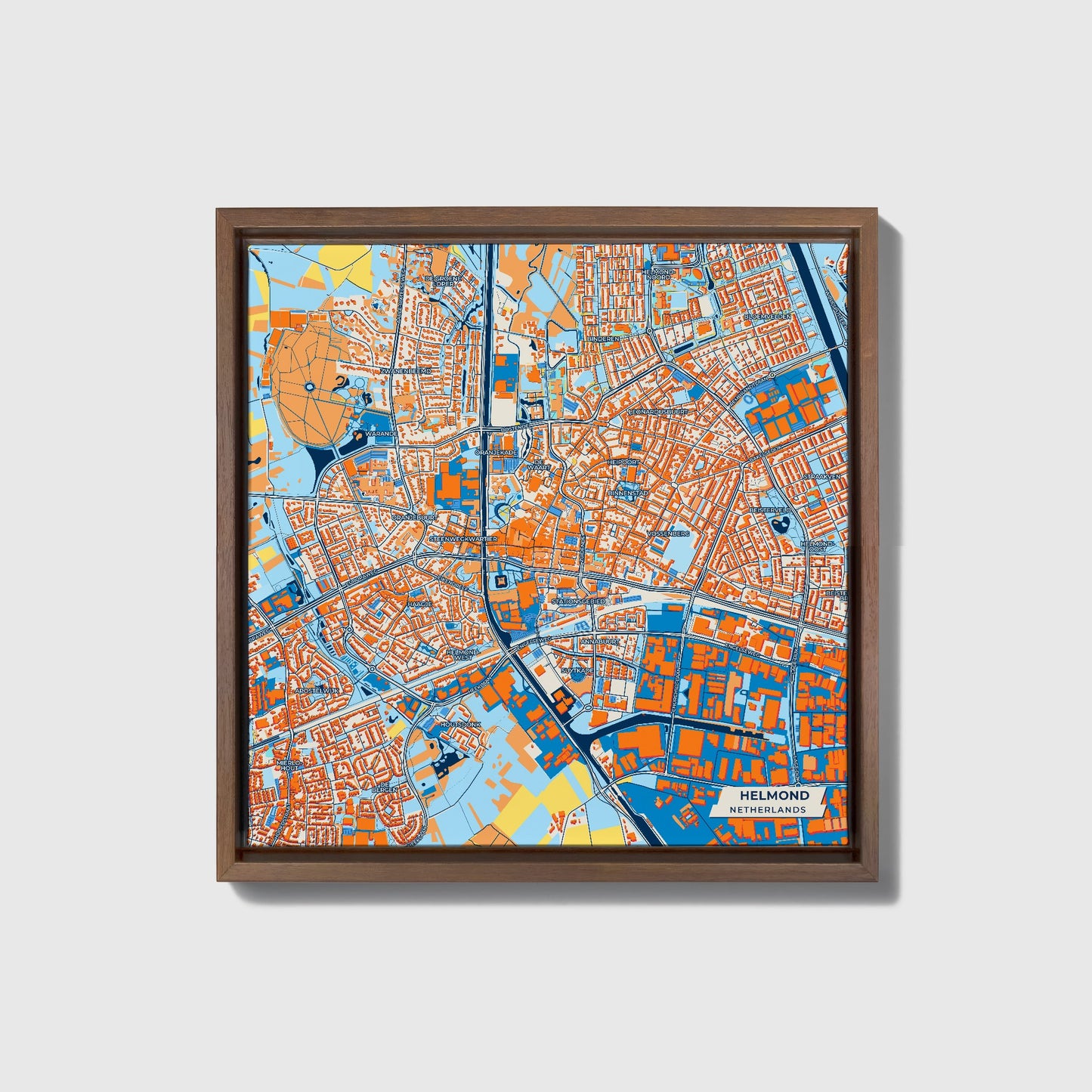 Helmond Netherlands Colorful City Map Canvas Print • Dark Wooden Framed