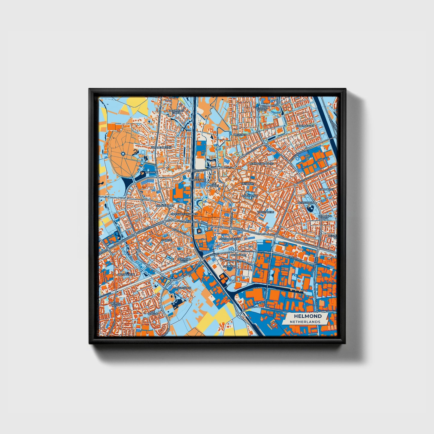 Helmond Netherlands Colorful City Map Canvas Print • Black Framed