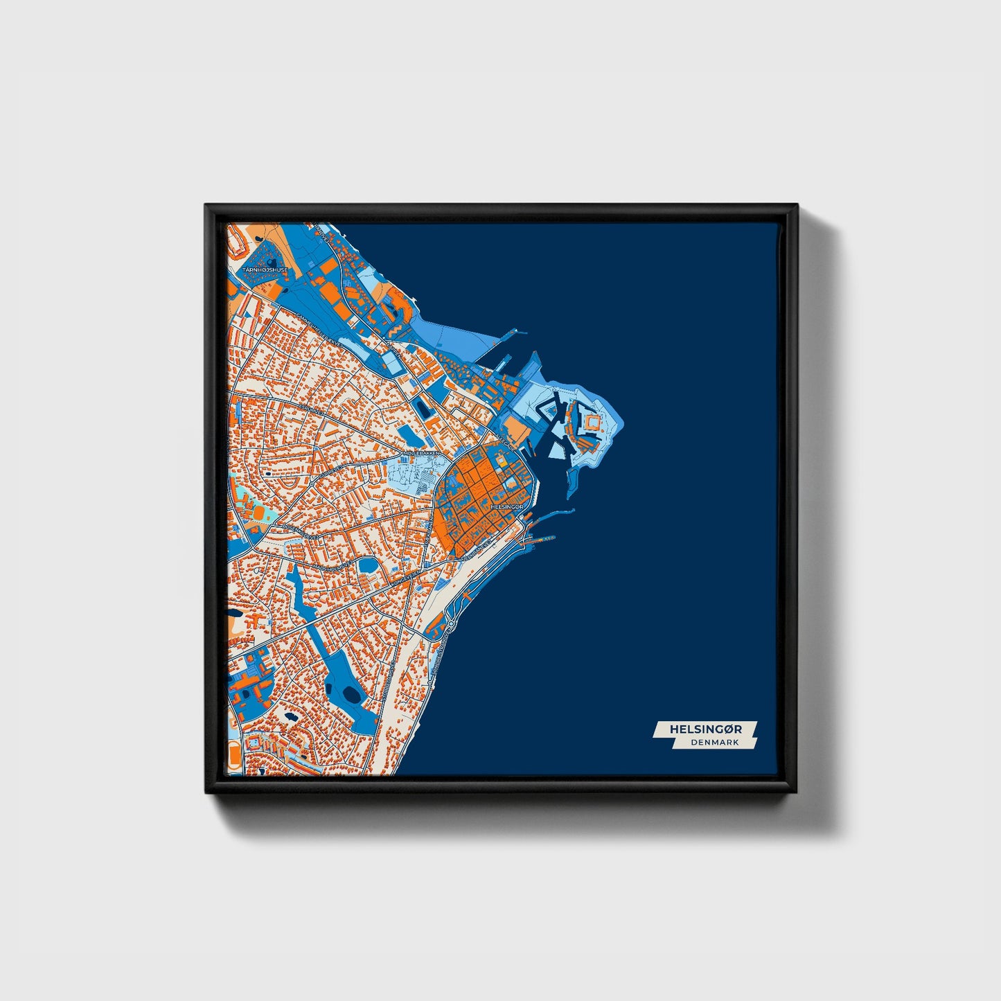 Helsingør Denmark Colorful City Map Canvas Print • Black Framed