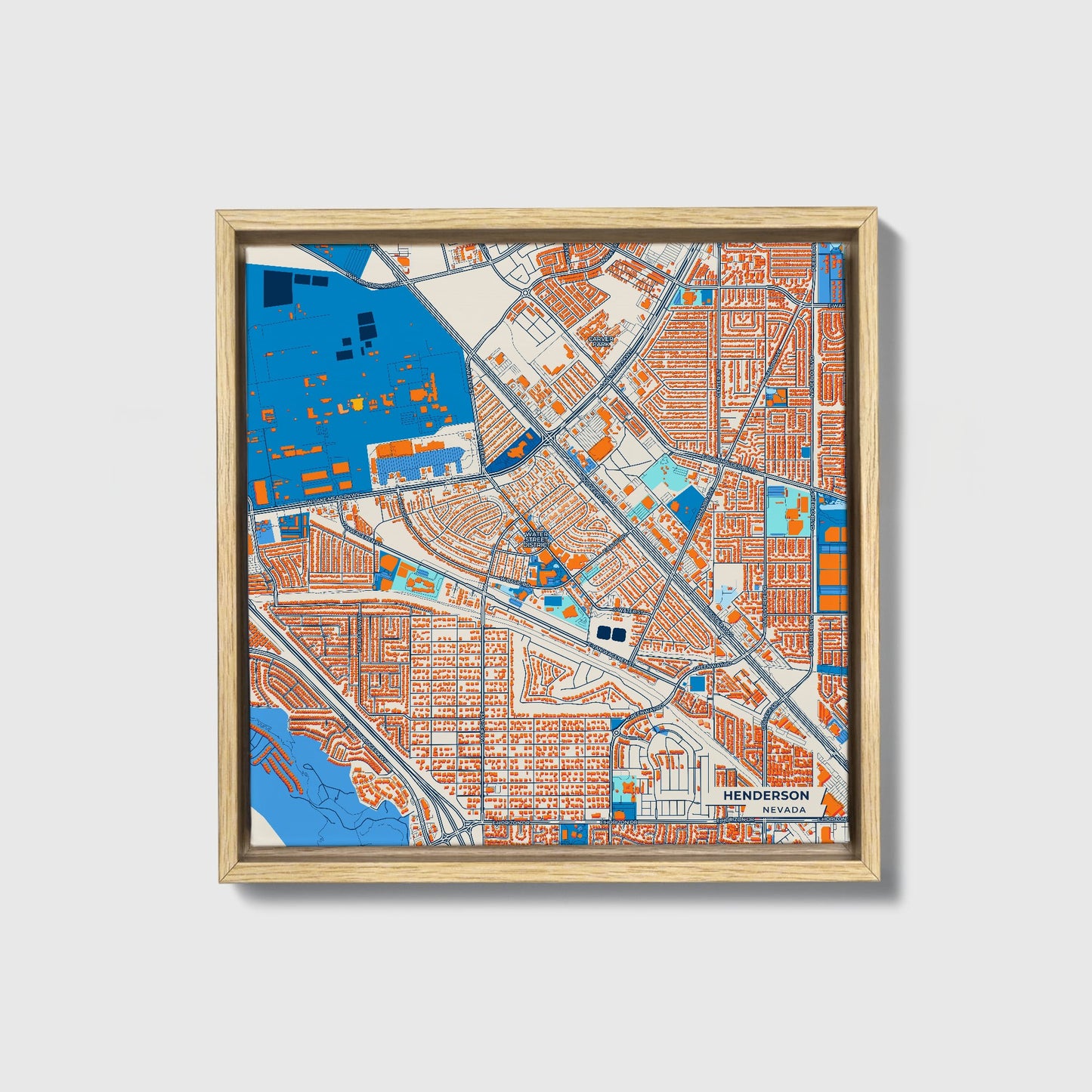 Henderson Nevada Colorful City Map Canvas Print • Natural Wooden Framed