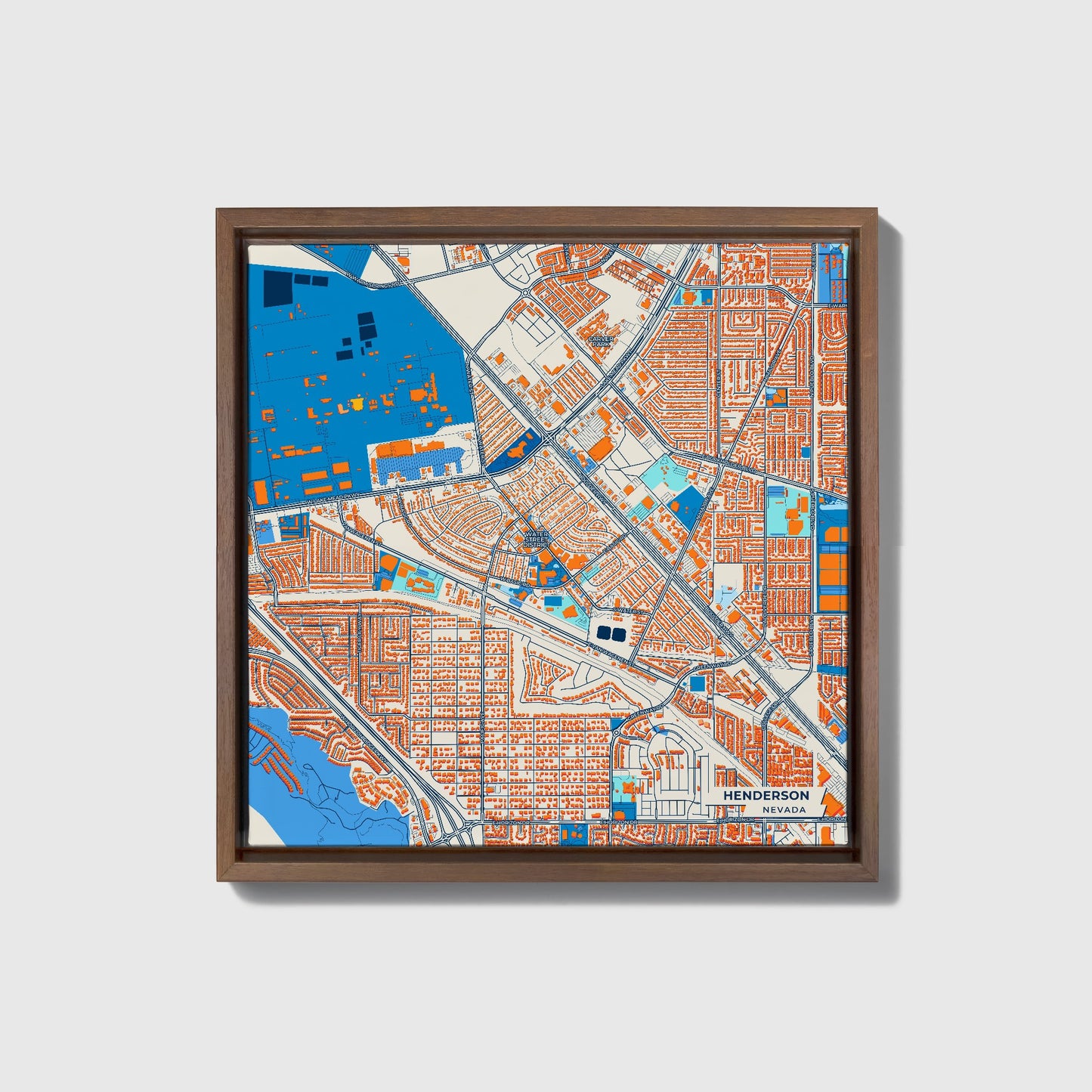 Henderson Nevada Colorful City Map Canvas Print • Dark Wooden Framed