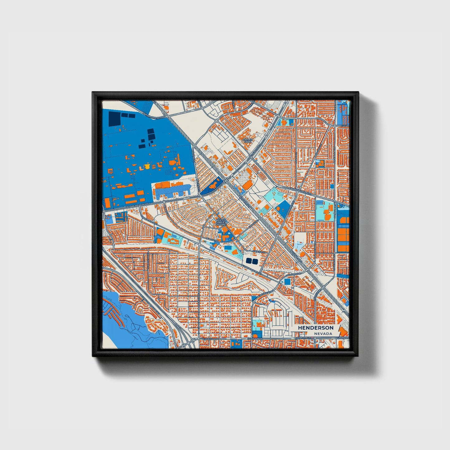 Henderson Nevada Colorful City Map Canvas Print • Black Framed
