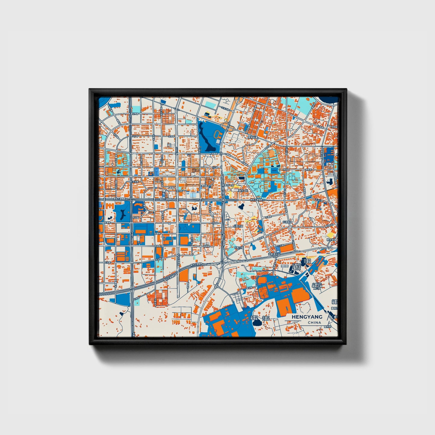 Hengyang China Colorful City Map Canvas Print • Black Framed