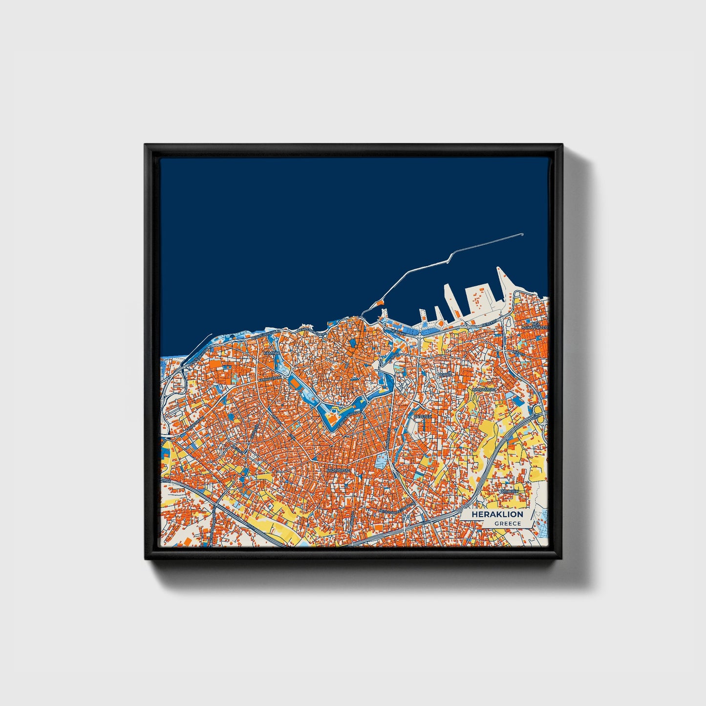 Ηρακλειο Greece Colorful City Map Canvas Print • Black Framed