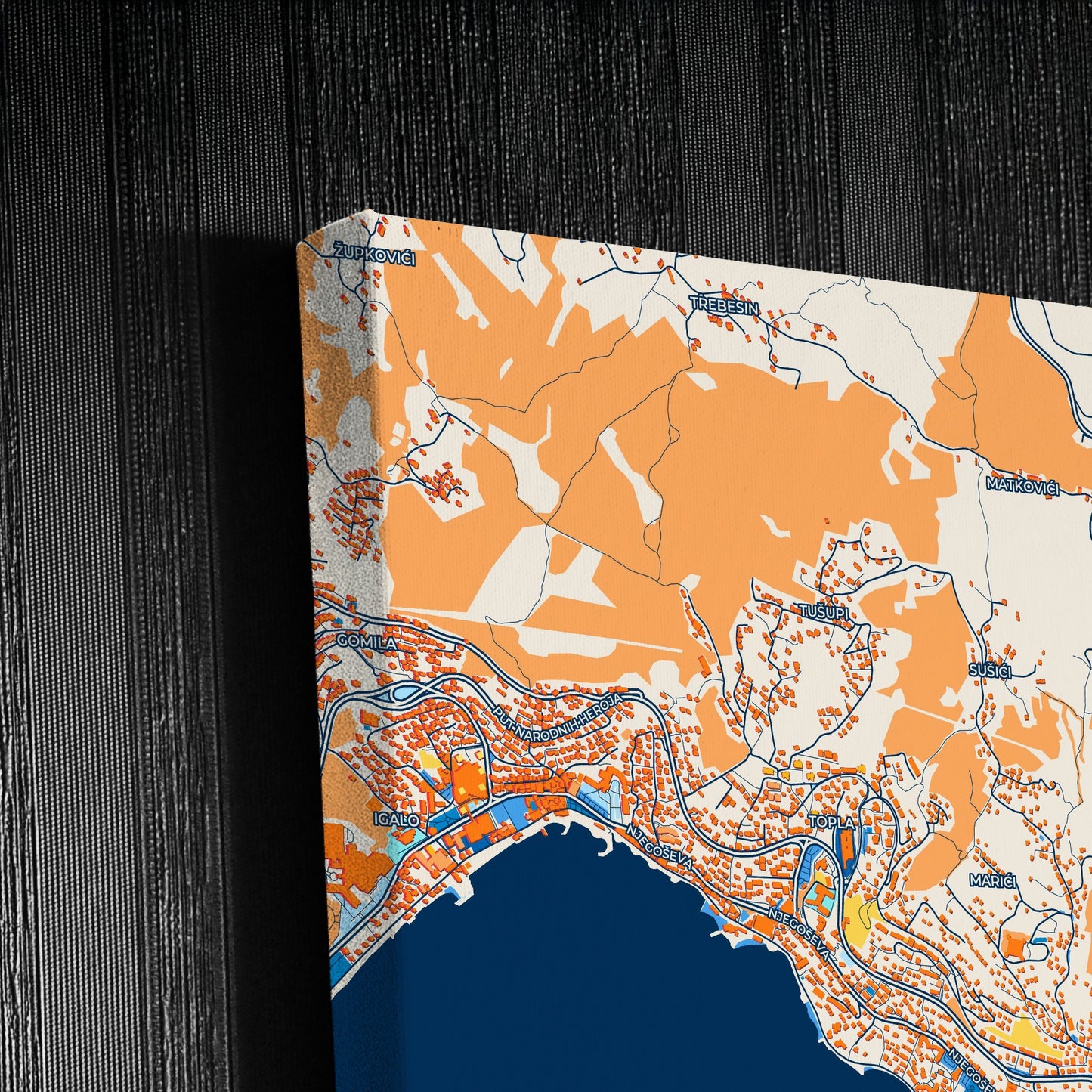 Herceg Novi Montenegro Colorful City Map Canvas Print Detail