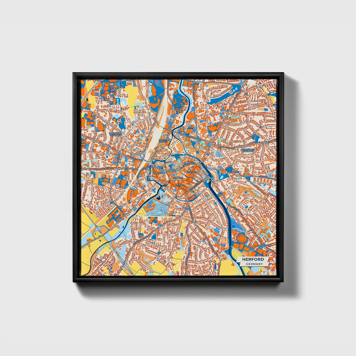 Herford Germany Colorful City Map Canvas Print • Black Framed