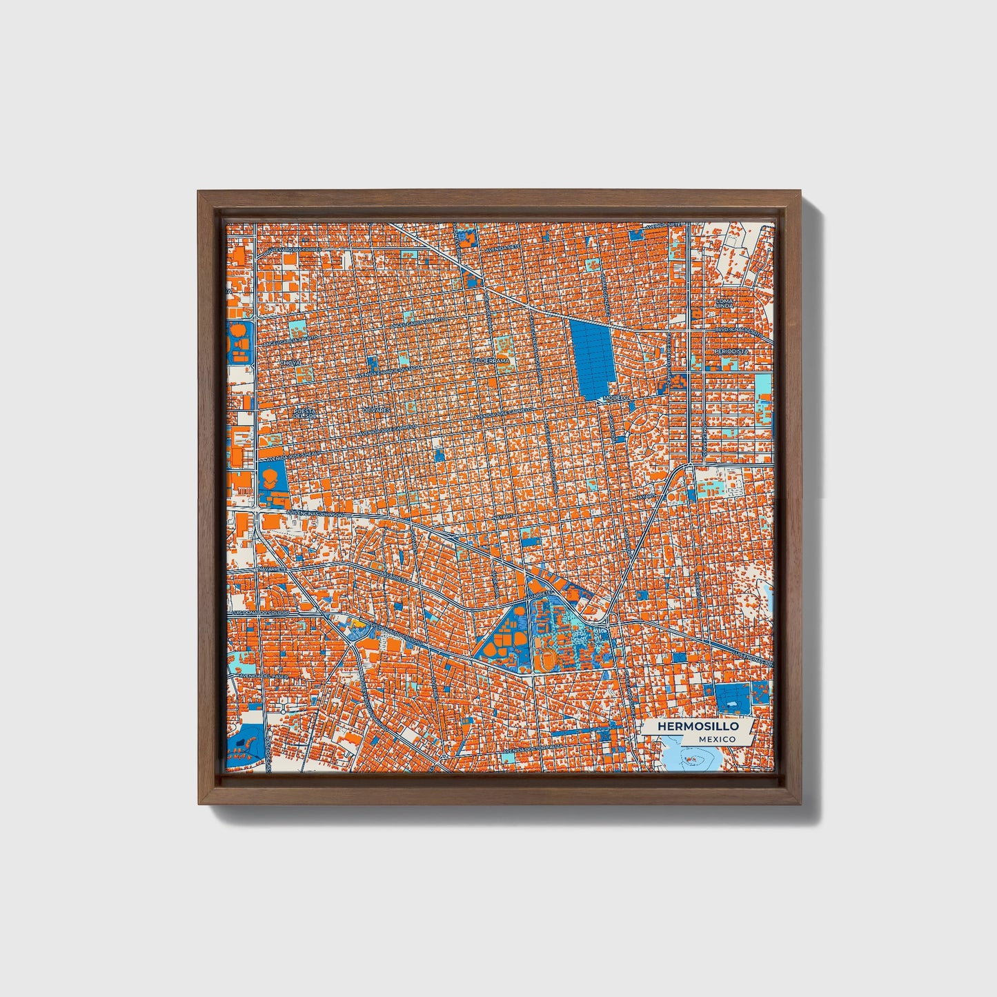 Hermosillo Mexico Colorful City Map Canvas Print • Dark Wooden Framed