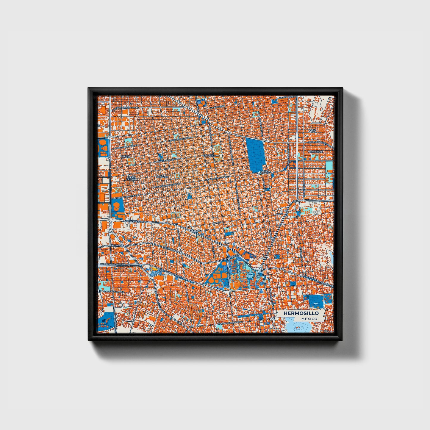 Hermosillo Mexico Colorful City Map Canvas Print • Black Framed