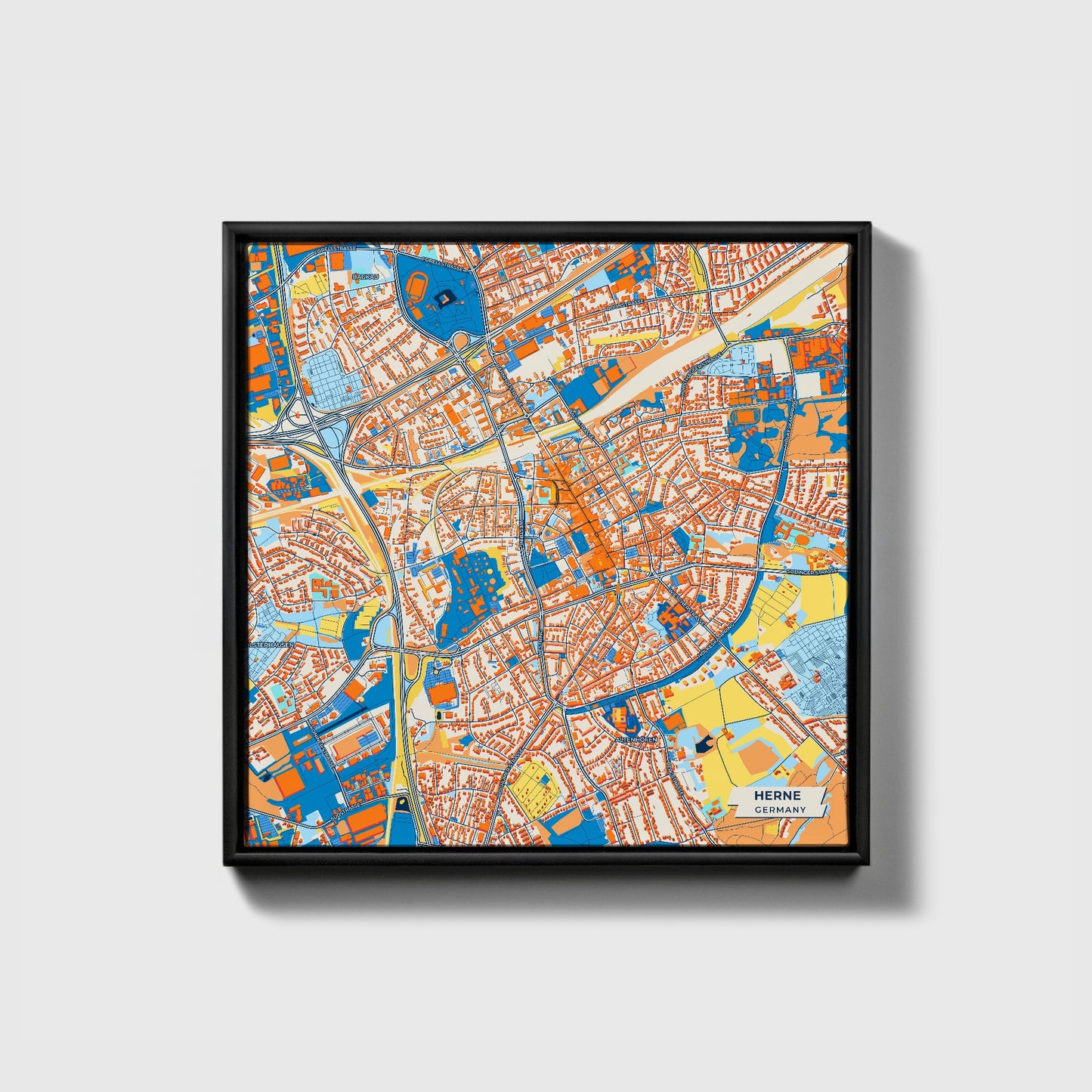 Herne Germany Colorful City Map Canvas Print • Black Framed