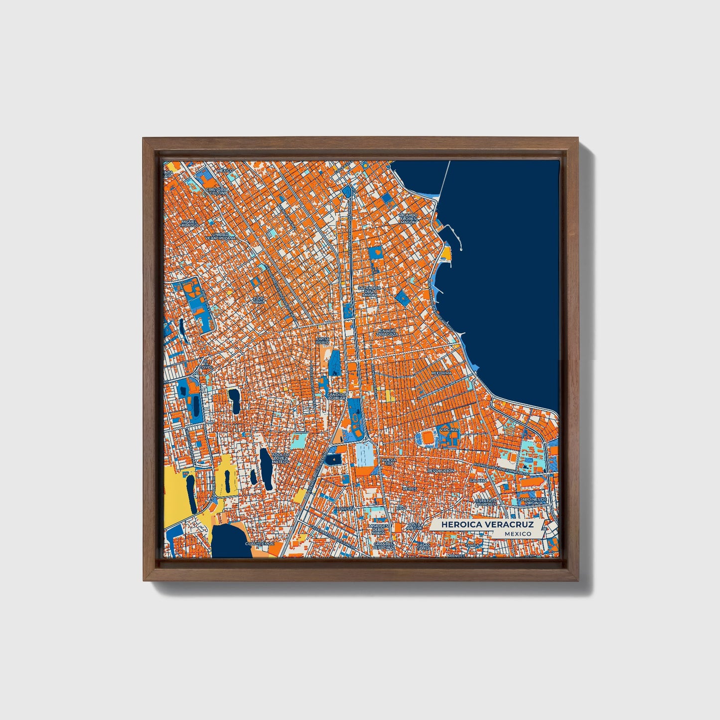 Heroica Veracruz Mexico Colorful City Map Canvas Print • Dark Wooden Framed