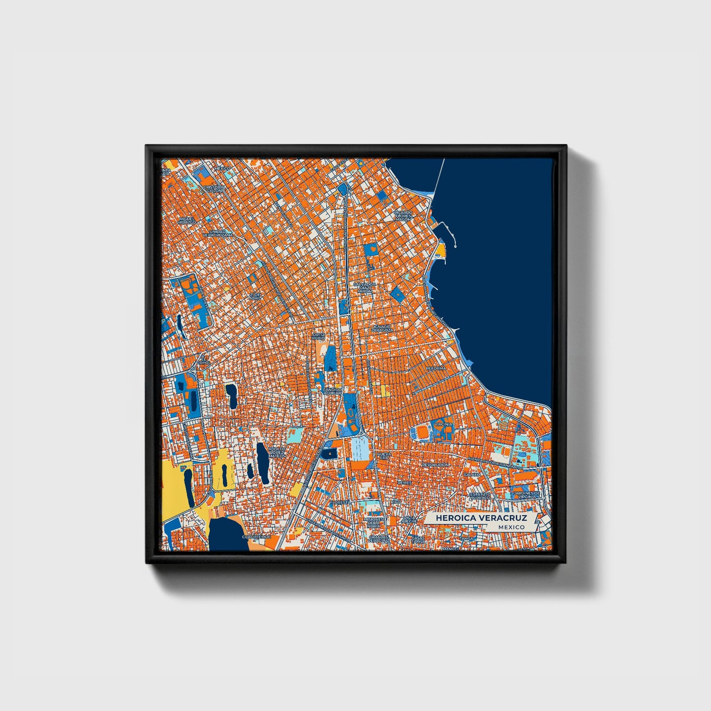 Heroica Veracruz Mexico Colorful City Map Canvas Print • Black Framed