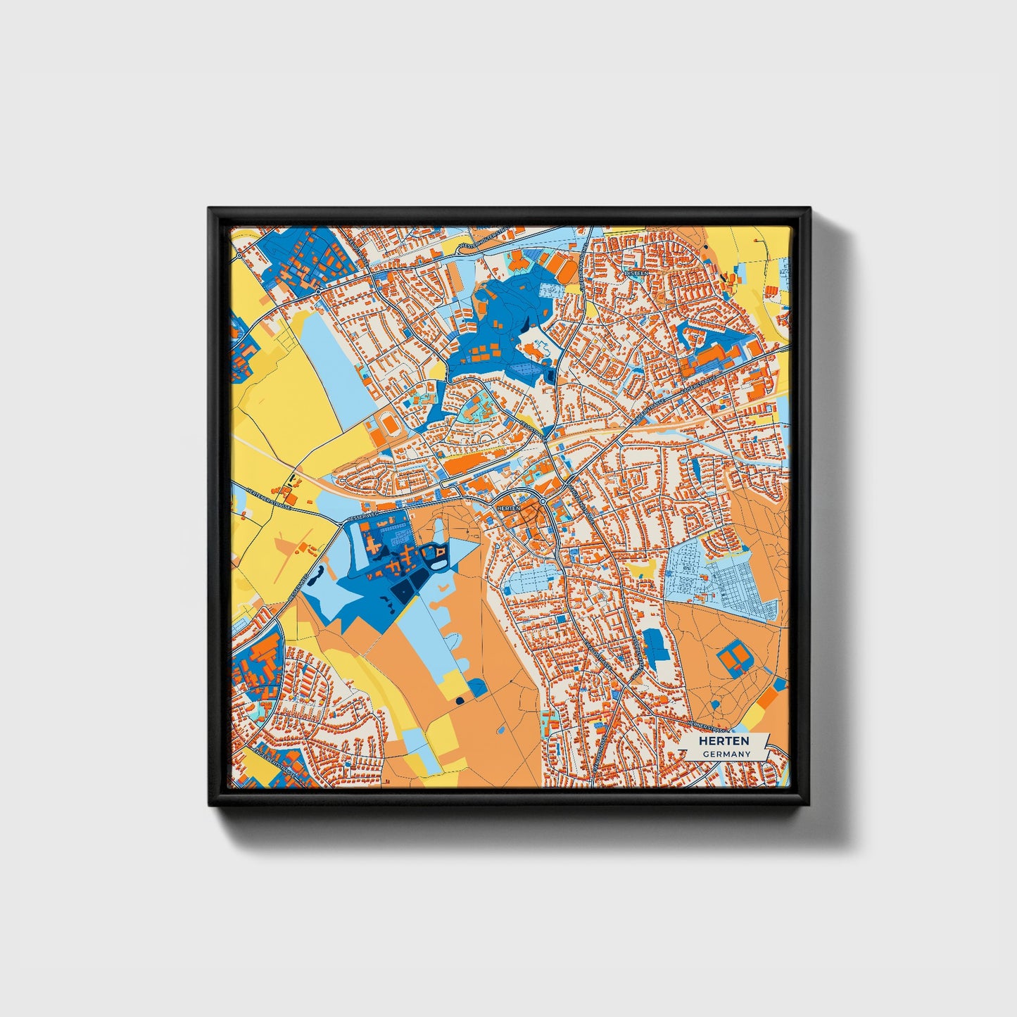 Herten Germany Colorful City Map Canvas Print • Black Framed