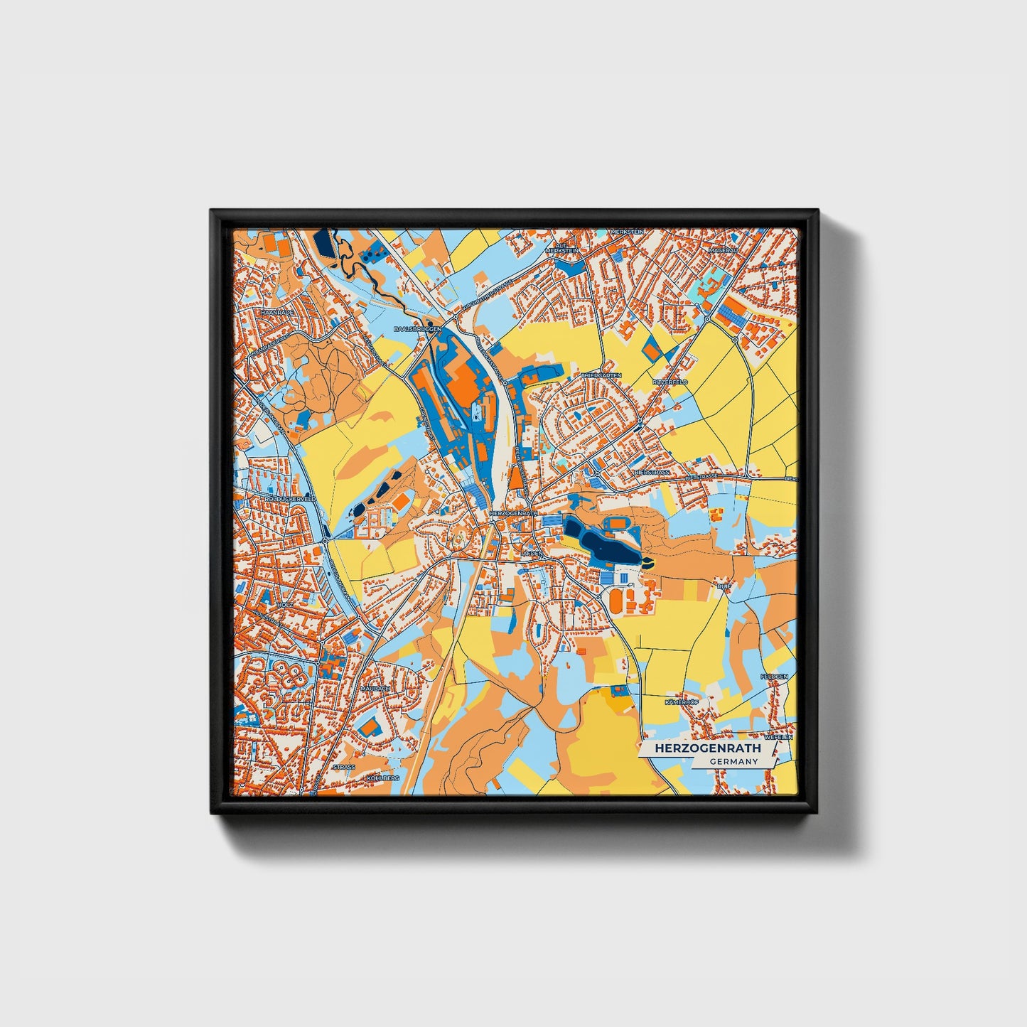 Herzogenrath Germany Colorful City Map Canvas Print • Black Framed