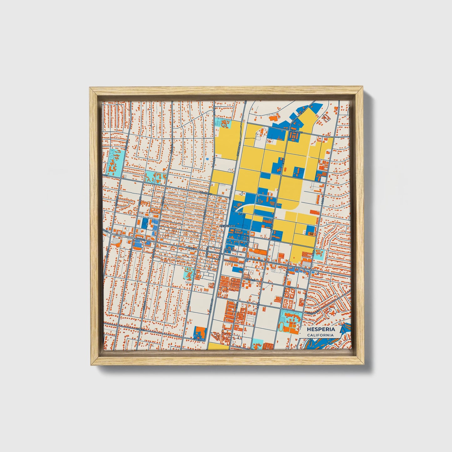 Hesperia California Colorful City Map Canvas Print • Natural Wooden Framed
