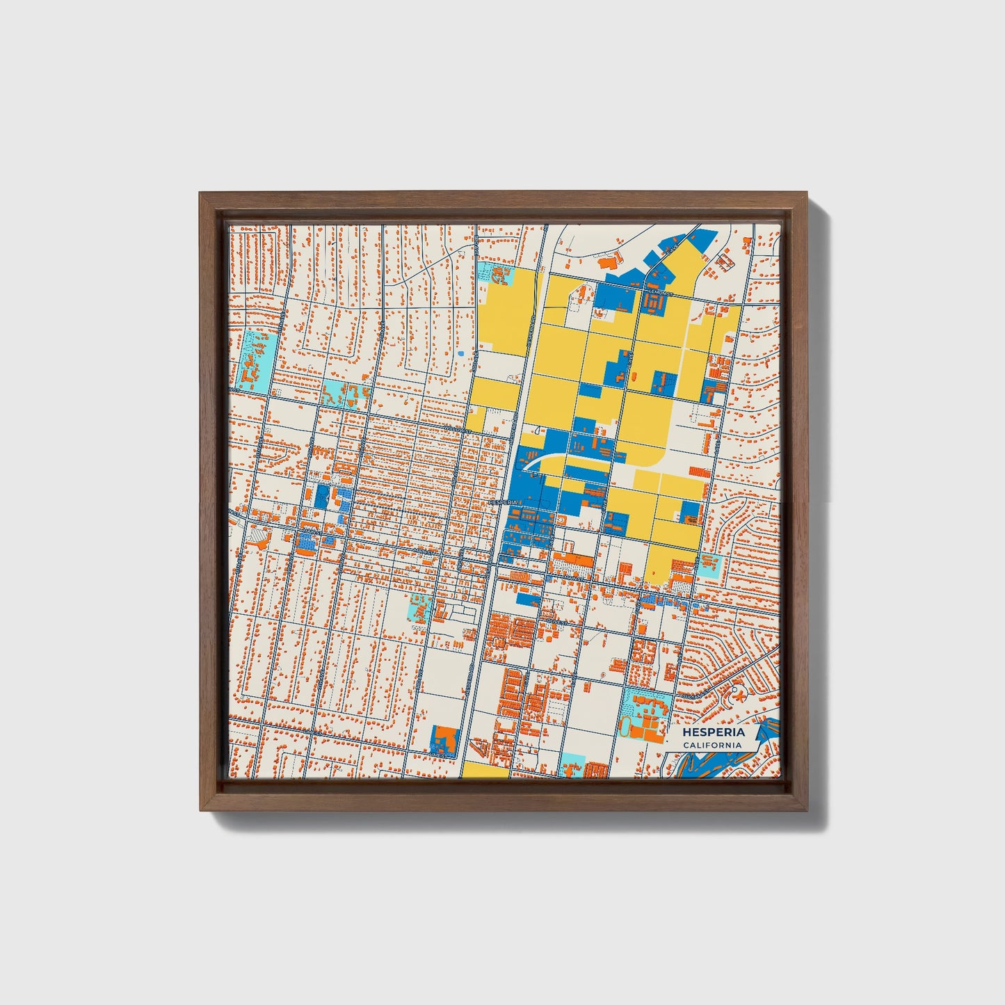 Hesperia California Colorful City Map Canvas Print • Dark Wooden Framed