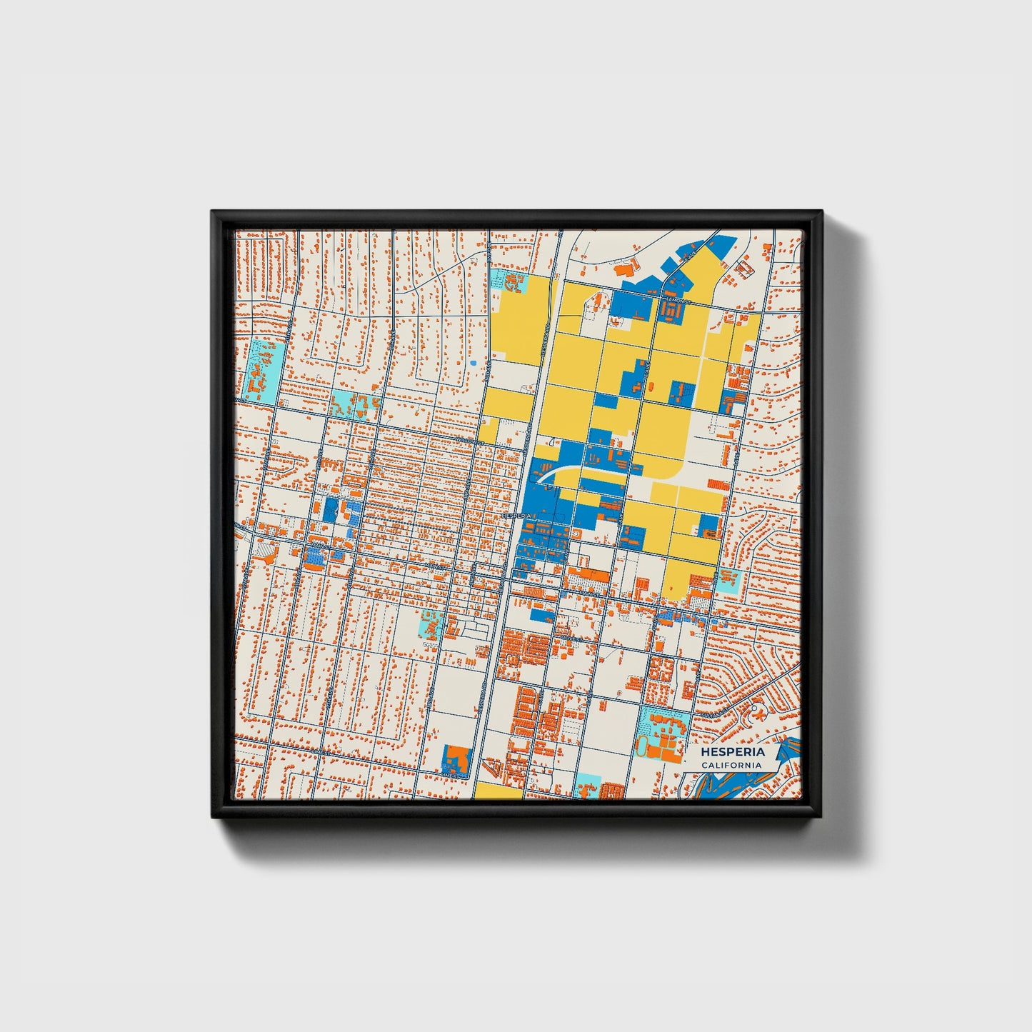 Hesperia California Colorful City Map Canvas Print • Black Framed