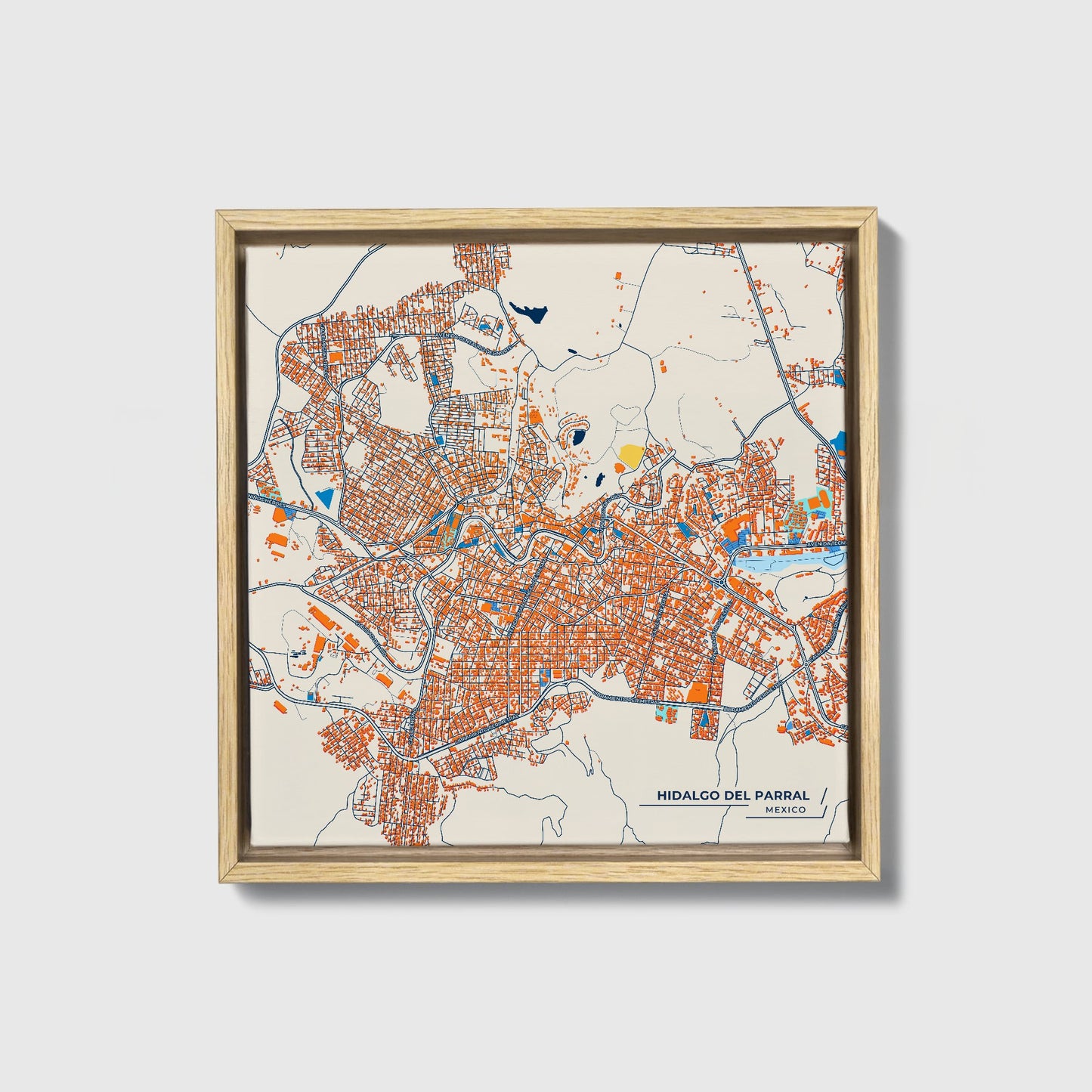 Hidalgo Del Parral Mexico Colorful City Map Canvas Print • Natural Wooden Framed