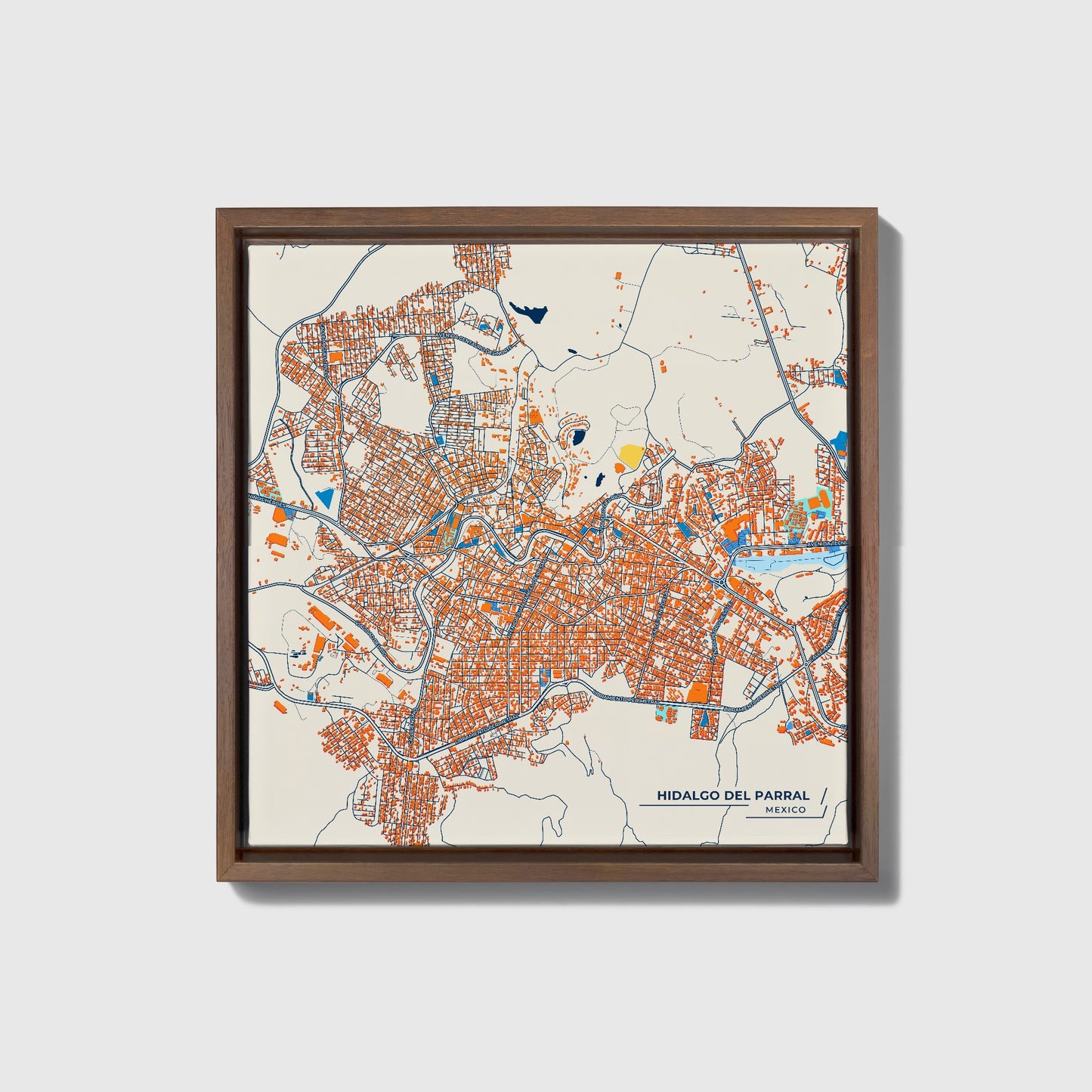 Hidalgo Del Parral Mexico Colorful City Map Canvas Print • Dark Wooden Framed