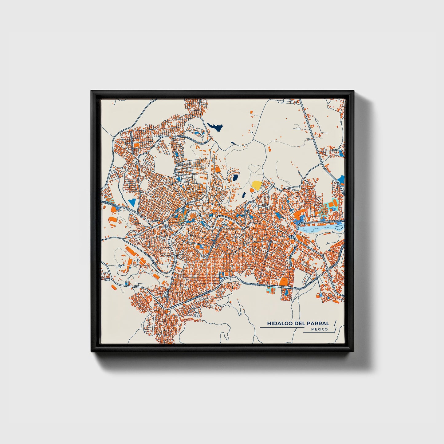 Hidalgo Del Parral Mexico Colorful City Map Canvas Print • Black Framed