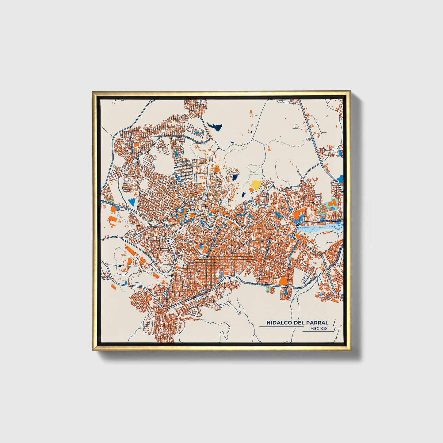 Hidalgo Del Parral Mexico Colorful City Map Canvas Print • Gold Framed